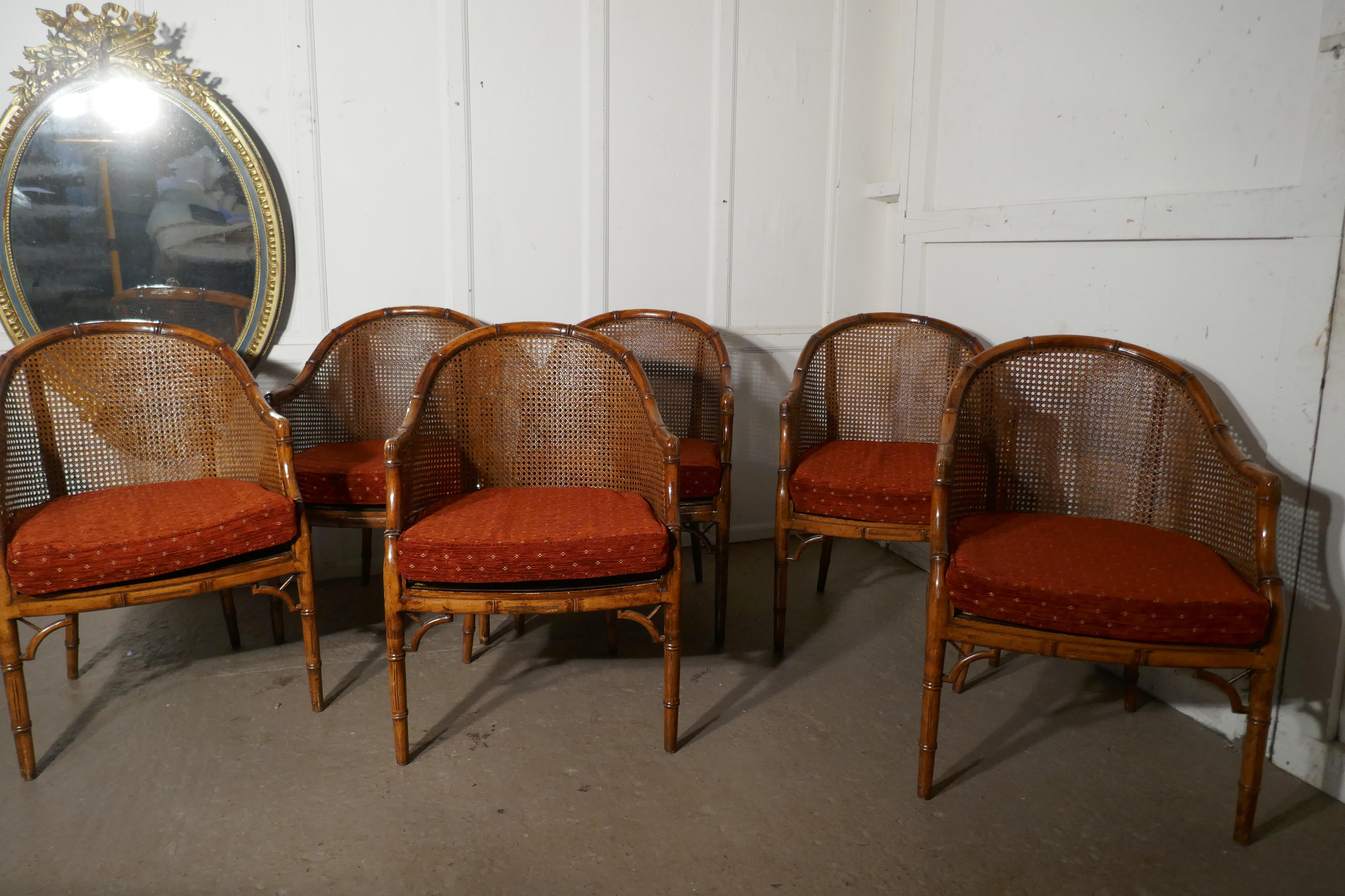 Set of 6 Art Deco Golden Simulated Bamboo Dining Chairs 2