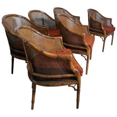 Antique Set of 6 Art Deco Golden Simulated Bamboo Dining Chairs