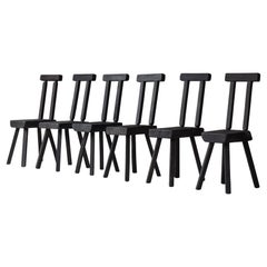 Juego de 6 sillas de comedor brutalistas de Mobichalet, Bélgica, años 50.