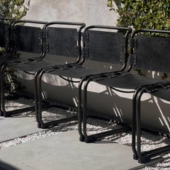 A set of 6 cantilever leather and metal chrome dining chairs, 20th century