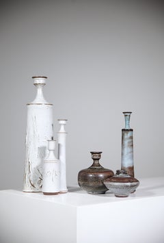 Ensemble de 6 bouteilles en céramique de Roger Collet Vallauris France 1970's