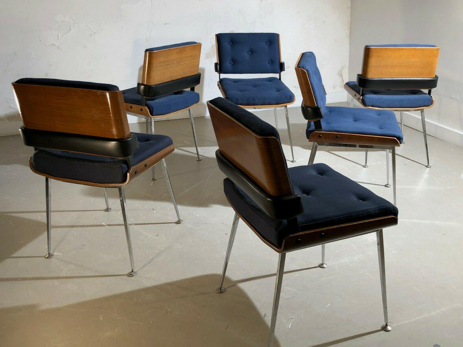 Metal A Set of 6 MID-CENTURY-MODERN SPACE-AGE Chairs by ALAIN RICHARD, France, 1950 For Sale