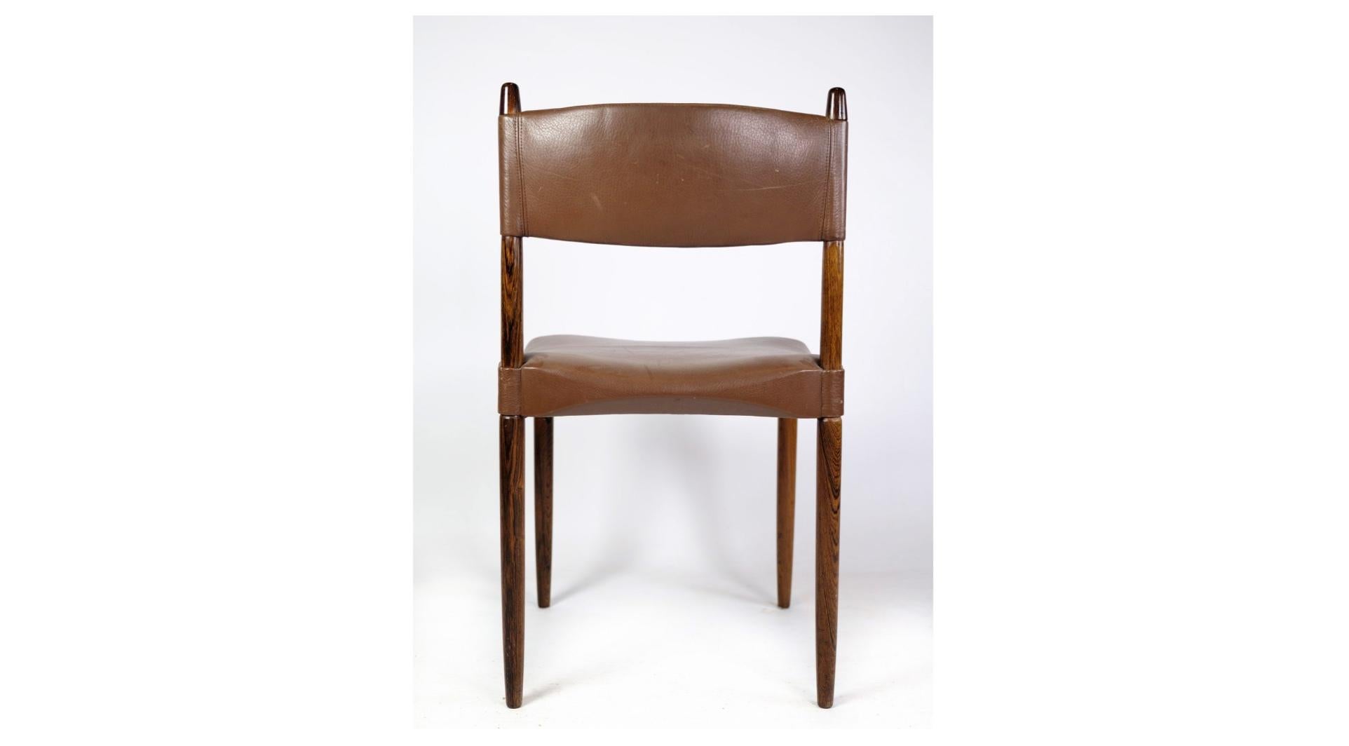 Leather Set of 6 Chairs Made Of Solid Rosewood From 1960s For Sale