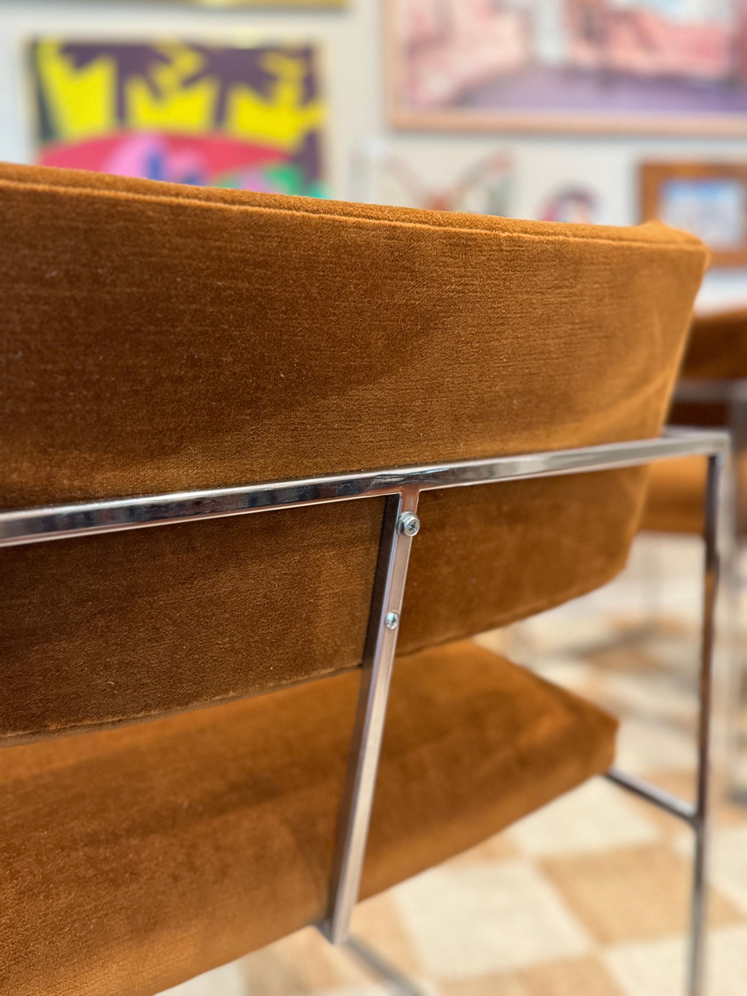 A set of 6 chrome and velvet “Thin Line” dining chairs designed by Milo Baughman 11