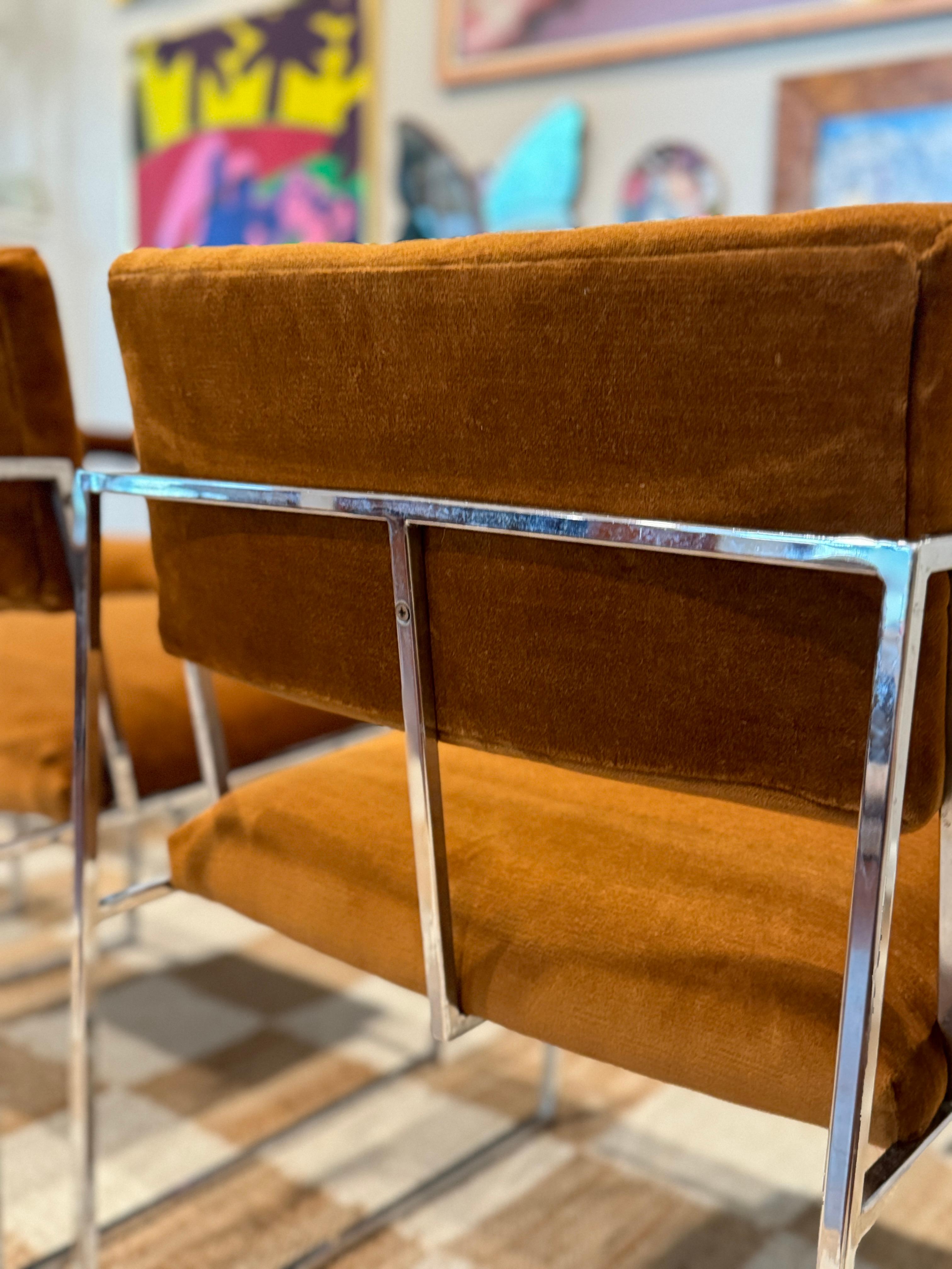 A set of 6 chrome and velvet “Thin Line” dining chairs designed by Milo Baughman 13
