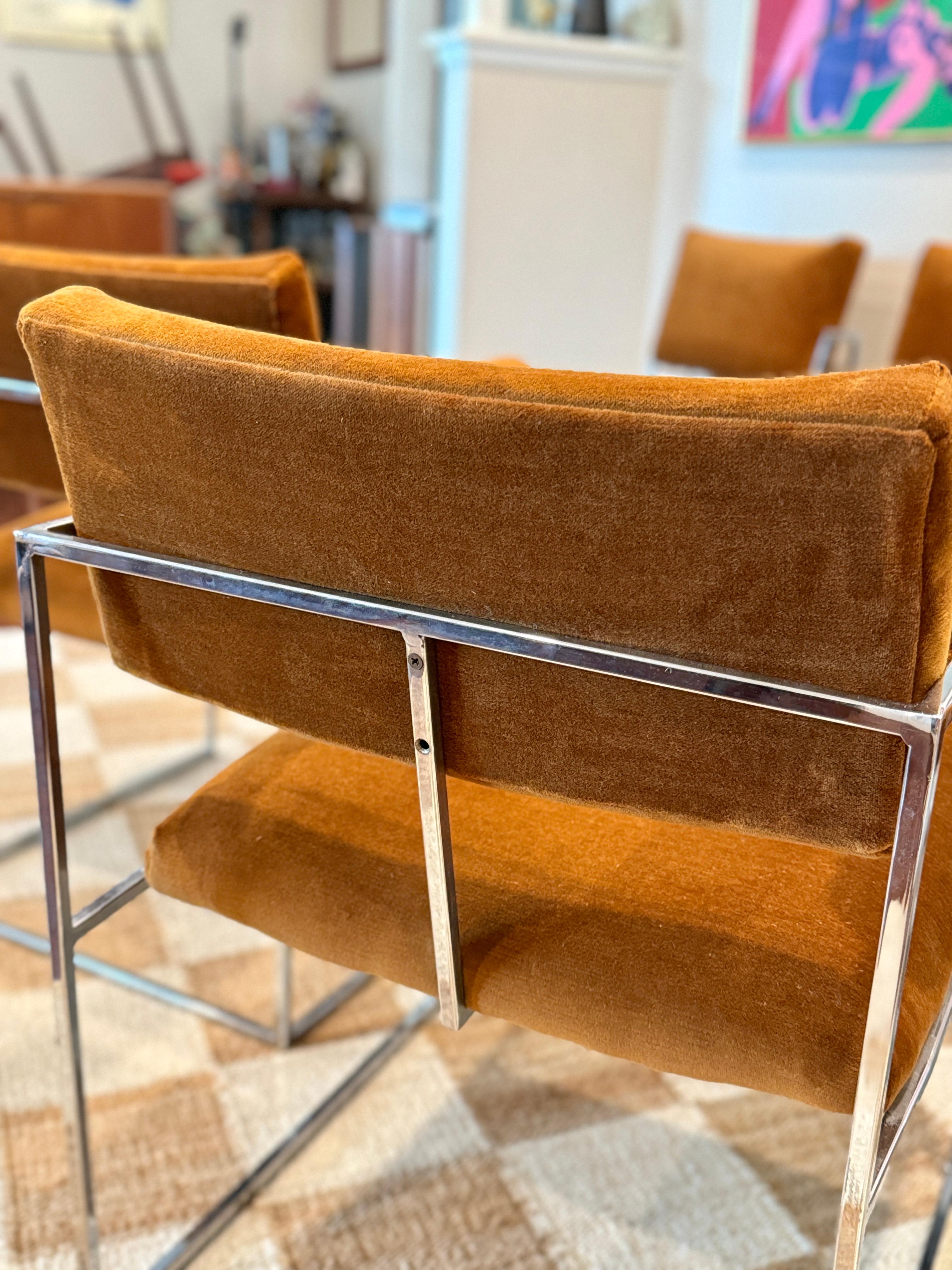Unknown A set of 6 chrome and velvet “Thin Line” dining chairs designed by Milo Baughman