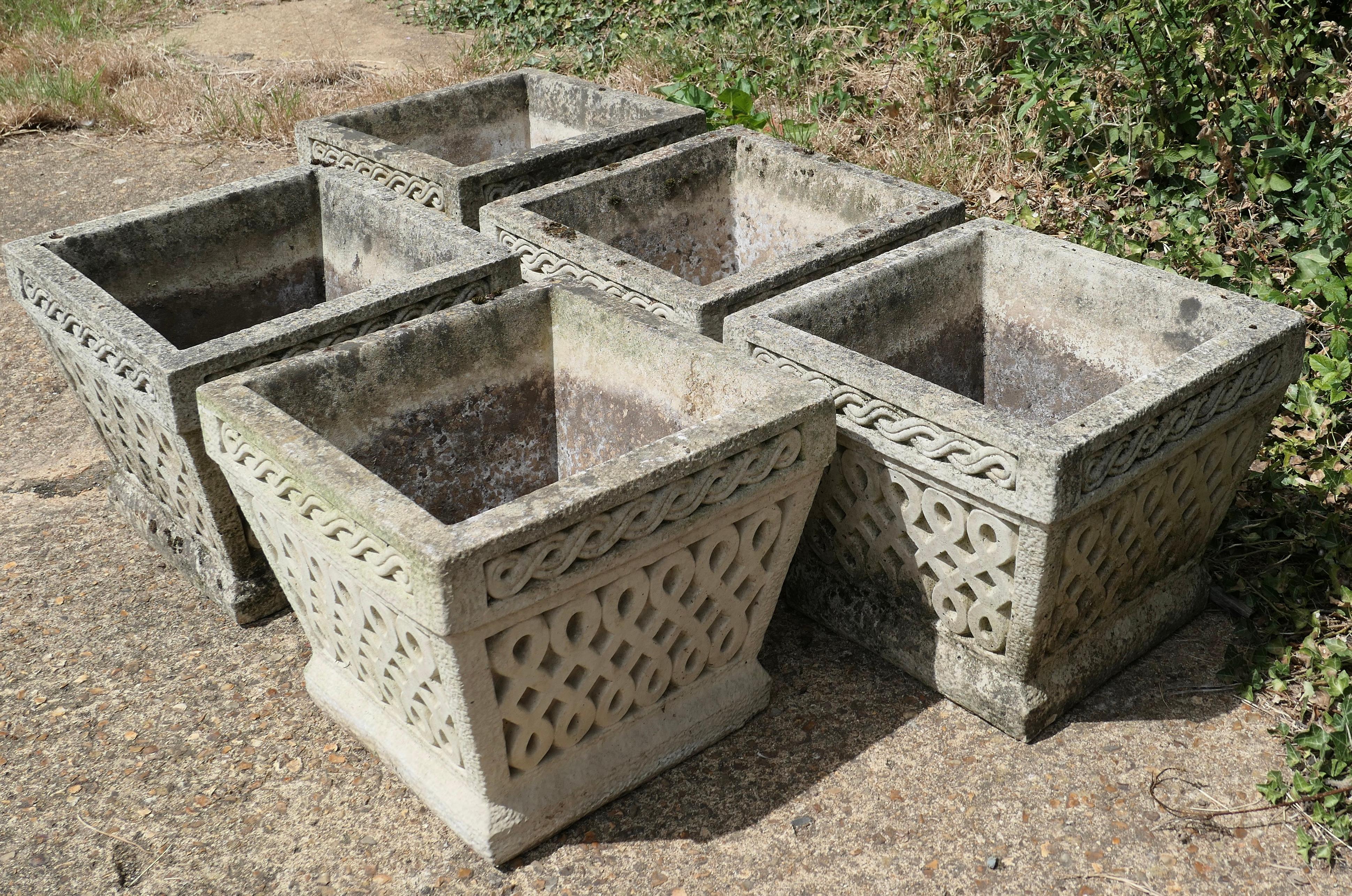 Set of 6 Classical Basket Weave Garden Planters For Sale 4