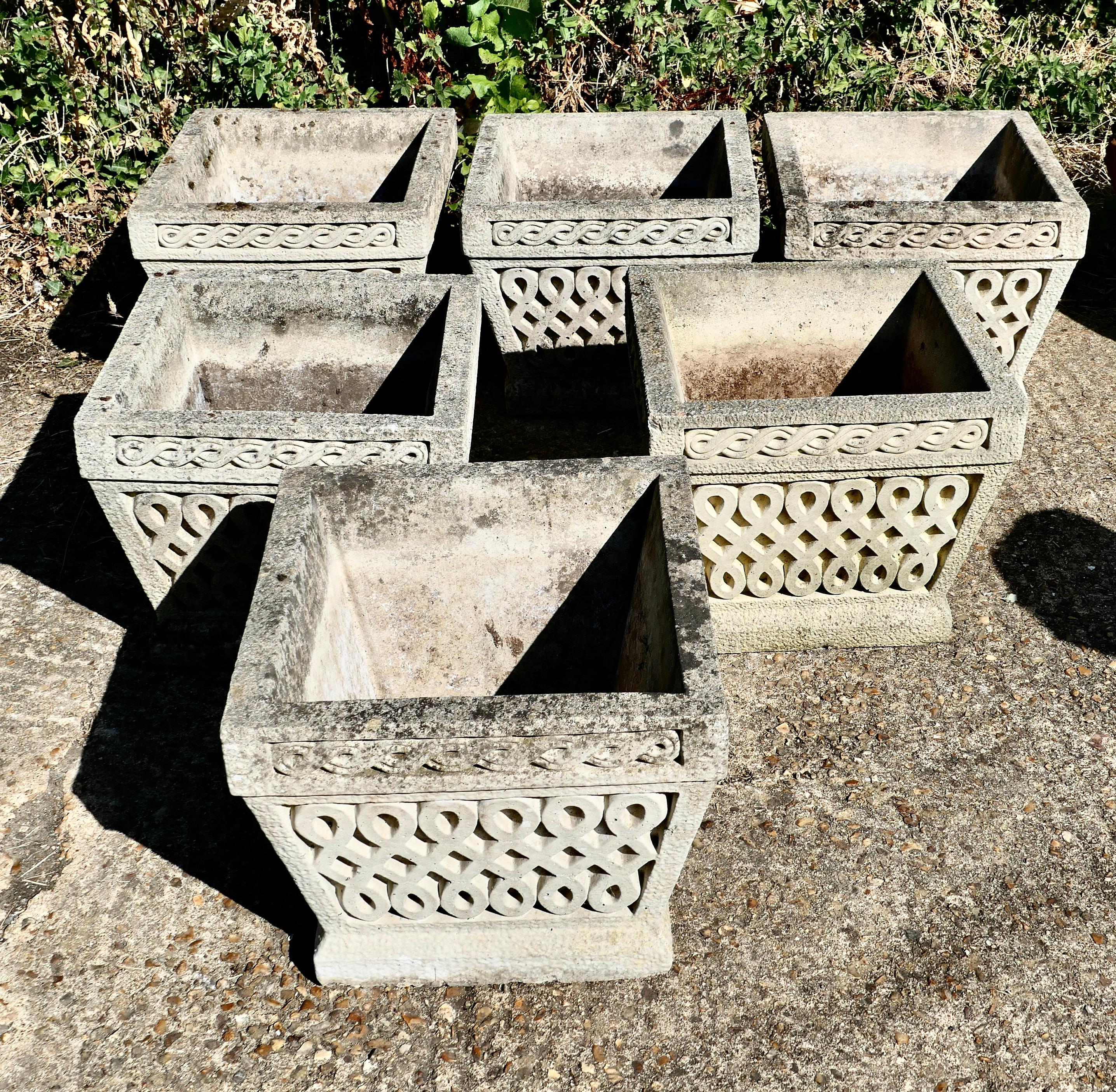 Set of 6 Classical Basket Weave Garden Planters For Sale 5