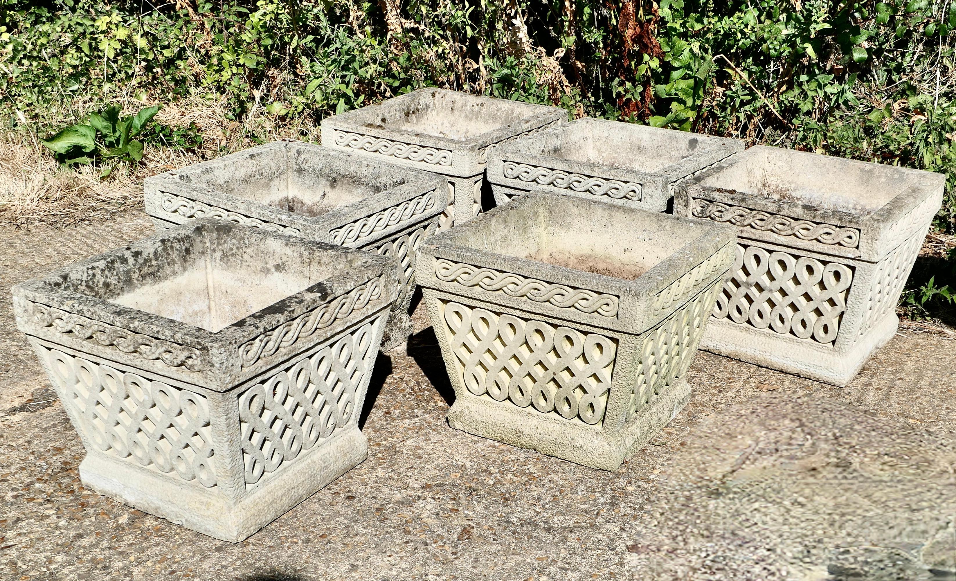Set of 6 Classical Basket Weave Garden Planters For Sale 6