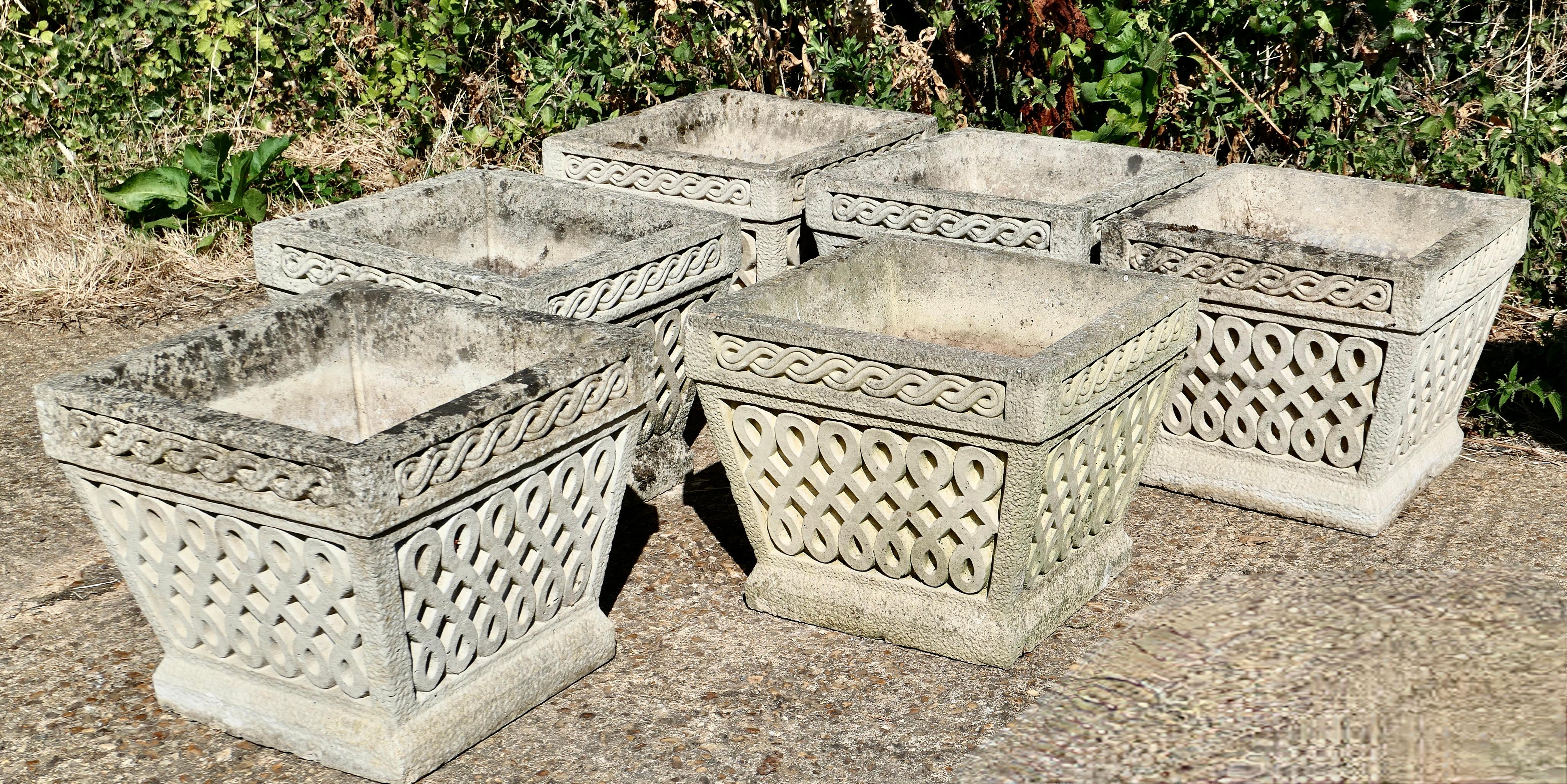 Set of 6 Classical Basket Weave Garden Planters For Sale 7