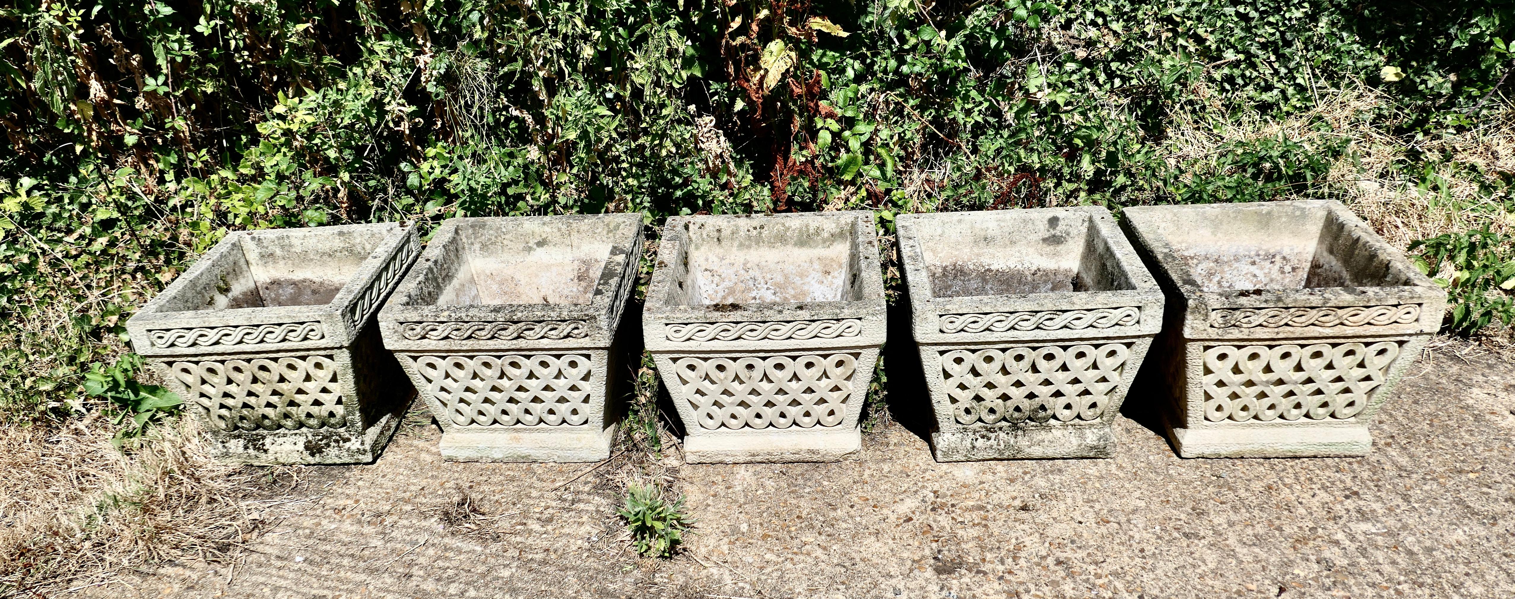 Set of 6 Classical Basket Weave Garden Planters For Sale 9