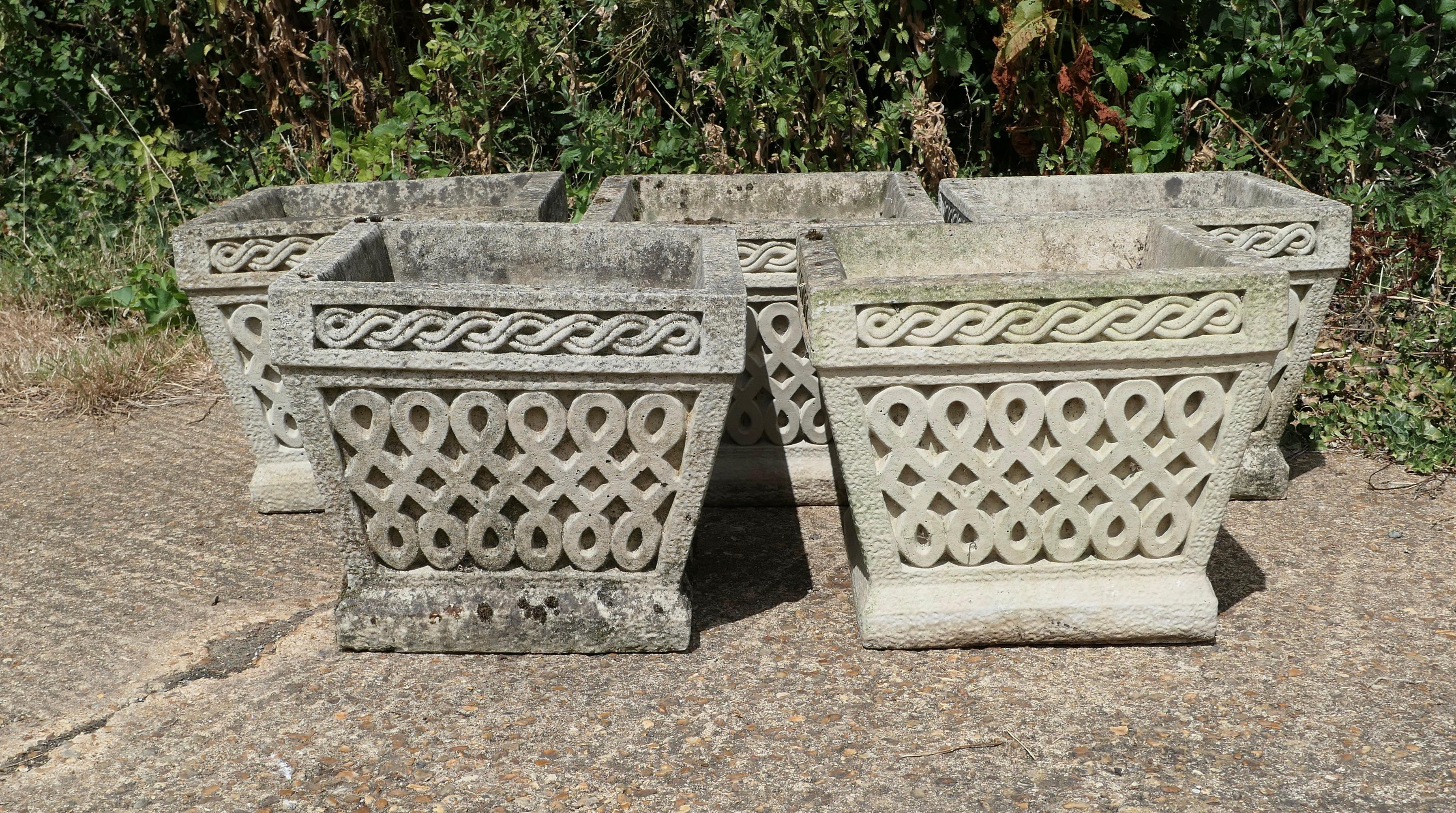 Set of 6 Classical Basket Weave Garden Planters For Sale 2