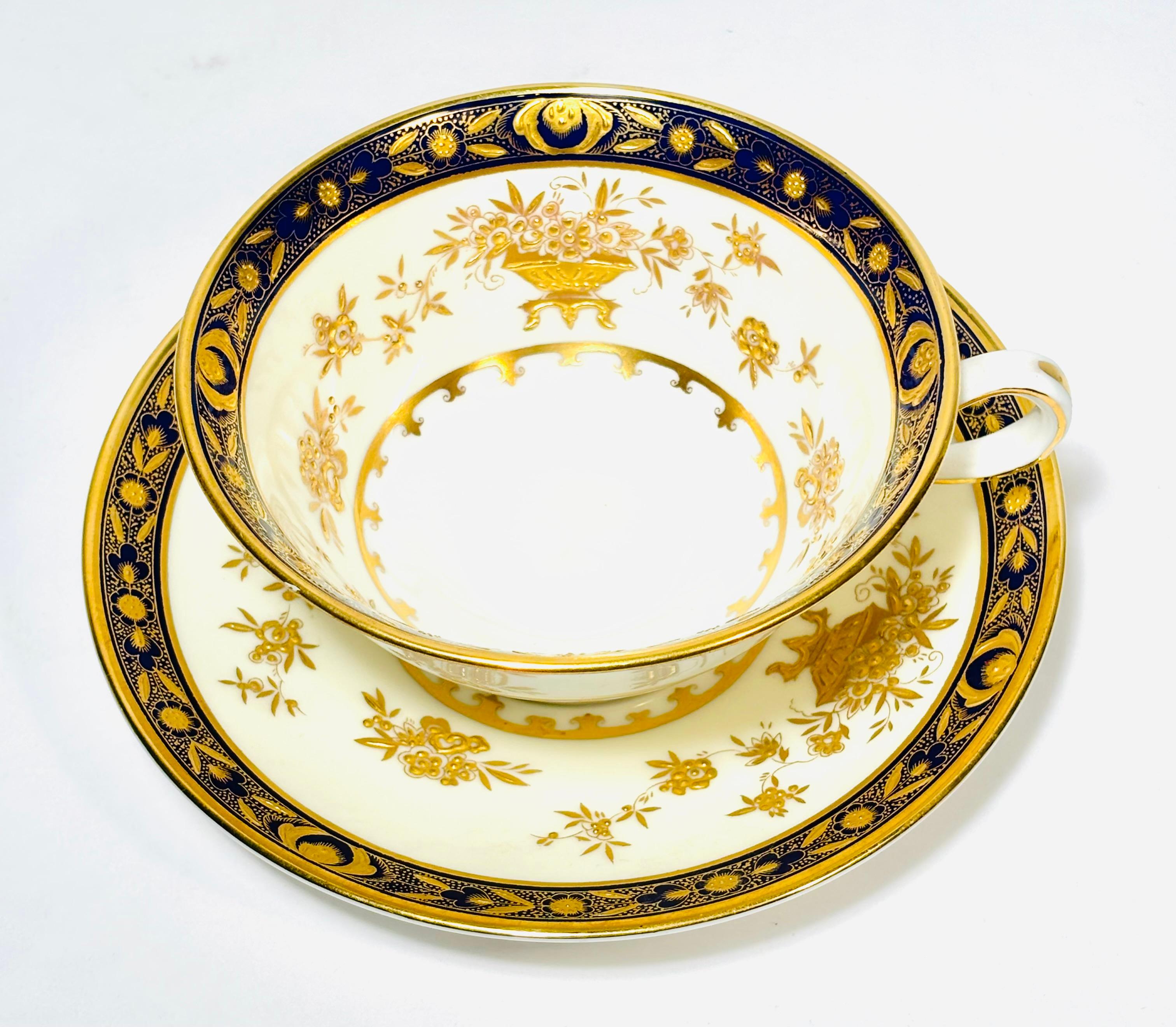 Hand-Crafted A Set of 6 Cups 6 Saucers Minton Dynasty Cobalt Blue & Raised Gold. 12 Pieces