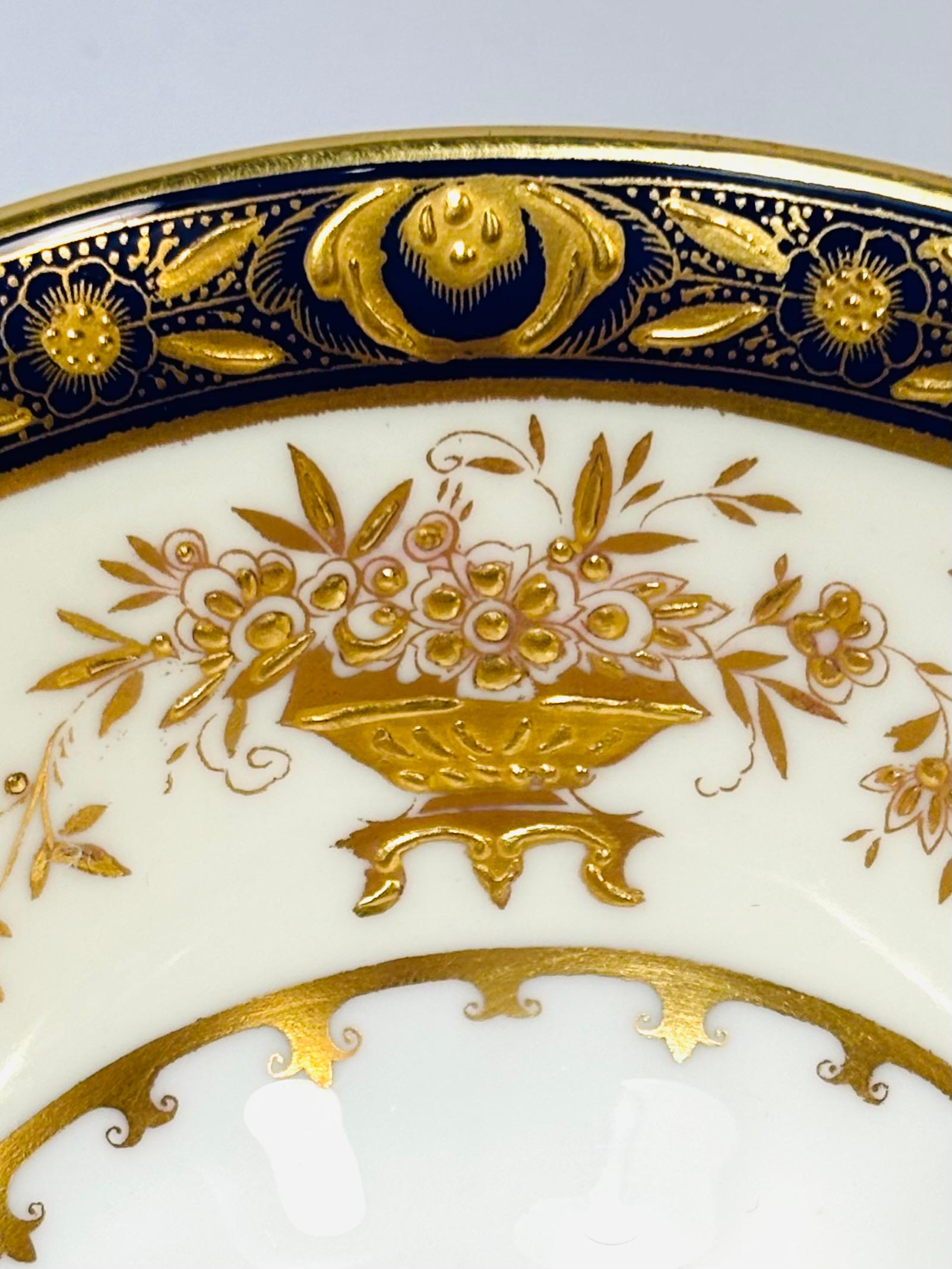 A Set of 6 Cups 6 Saucers Minton Dynasty Cobalt Blue & Raised Gold. 12 Pieces In Good Condition In West Palm Beach, FL