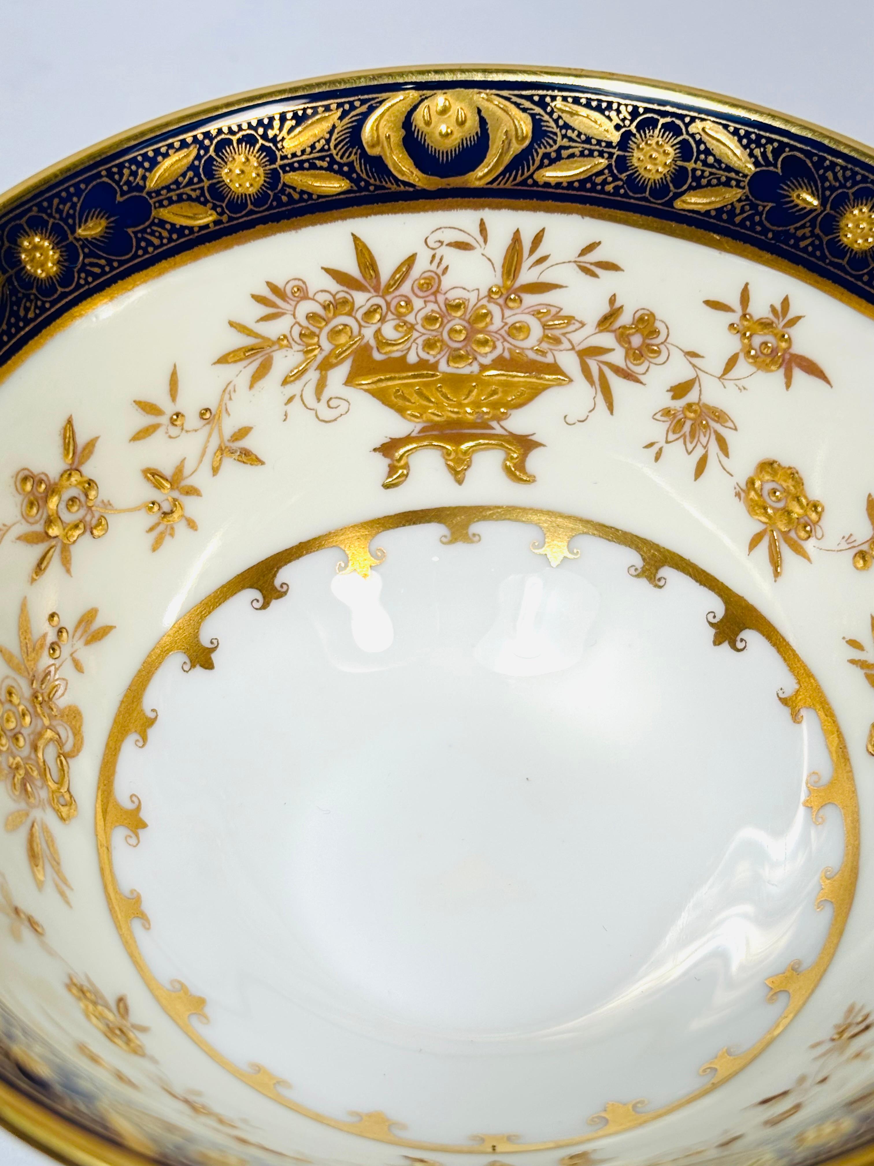 Mid-20th Century A Set of 6 Cups 6 Saucers Minton Dynasty Cobalt Blue & Raised Gold. 12 Pieces