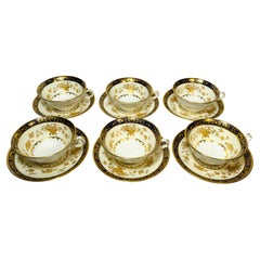 A Set of 6 Cups 6 Saucers Minton Dynasty Cobalt Blue & Raised Gold. 12 Pieces