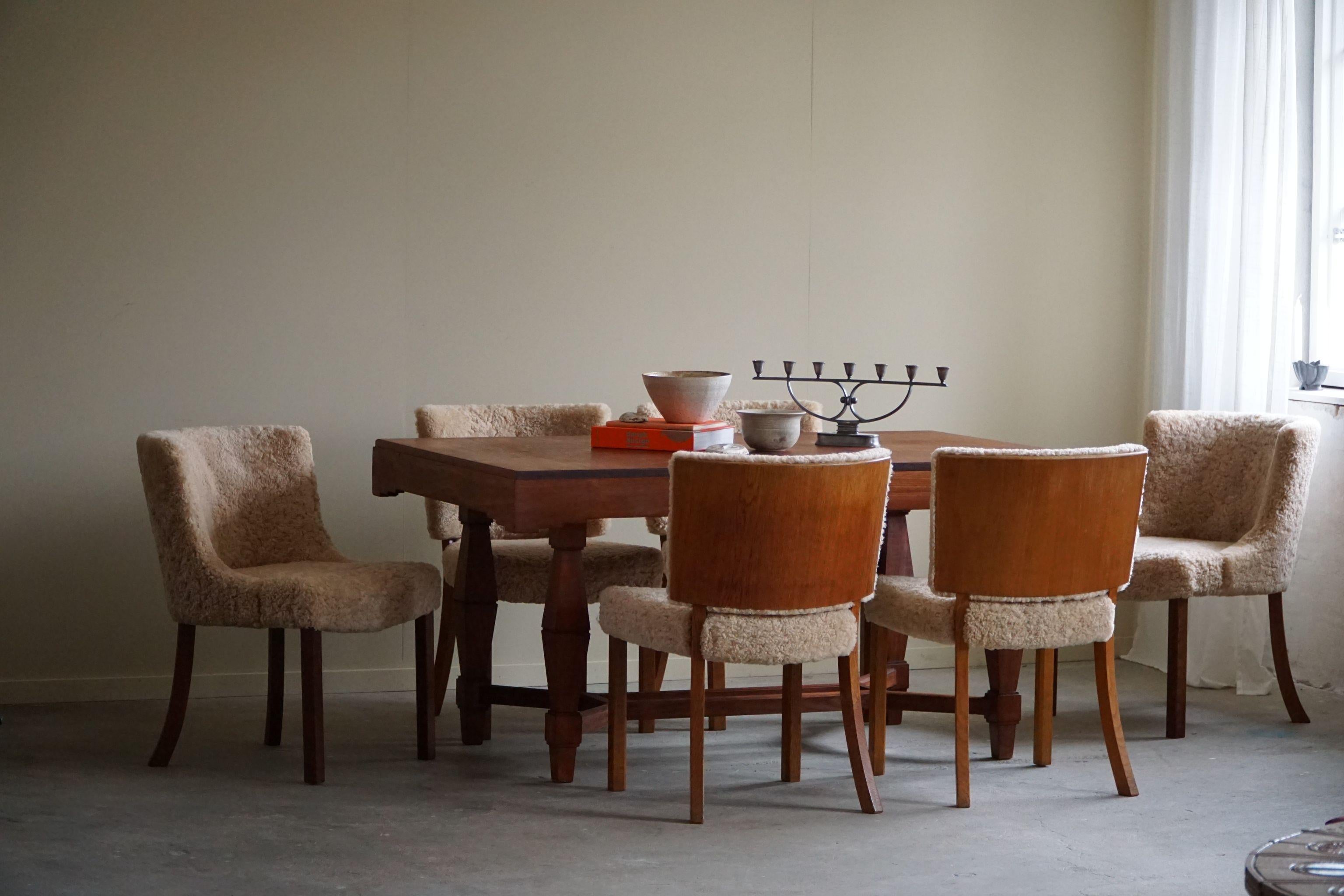 A set of 6 Dining Chairs in Oak and Lambswool, Danish Modern, Kaj Gottlob, 1950s For Sale 8