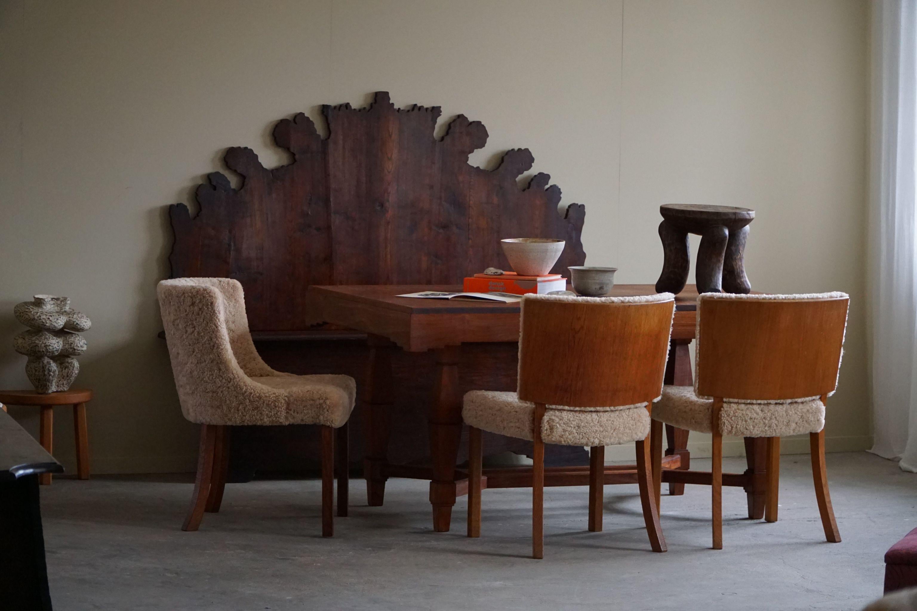 A set of 6 Dining Chairs in Oak and Lambswool, Danish Modern, Kaj Gottlob, 1950s For Sale 9