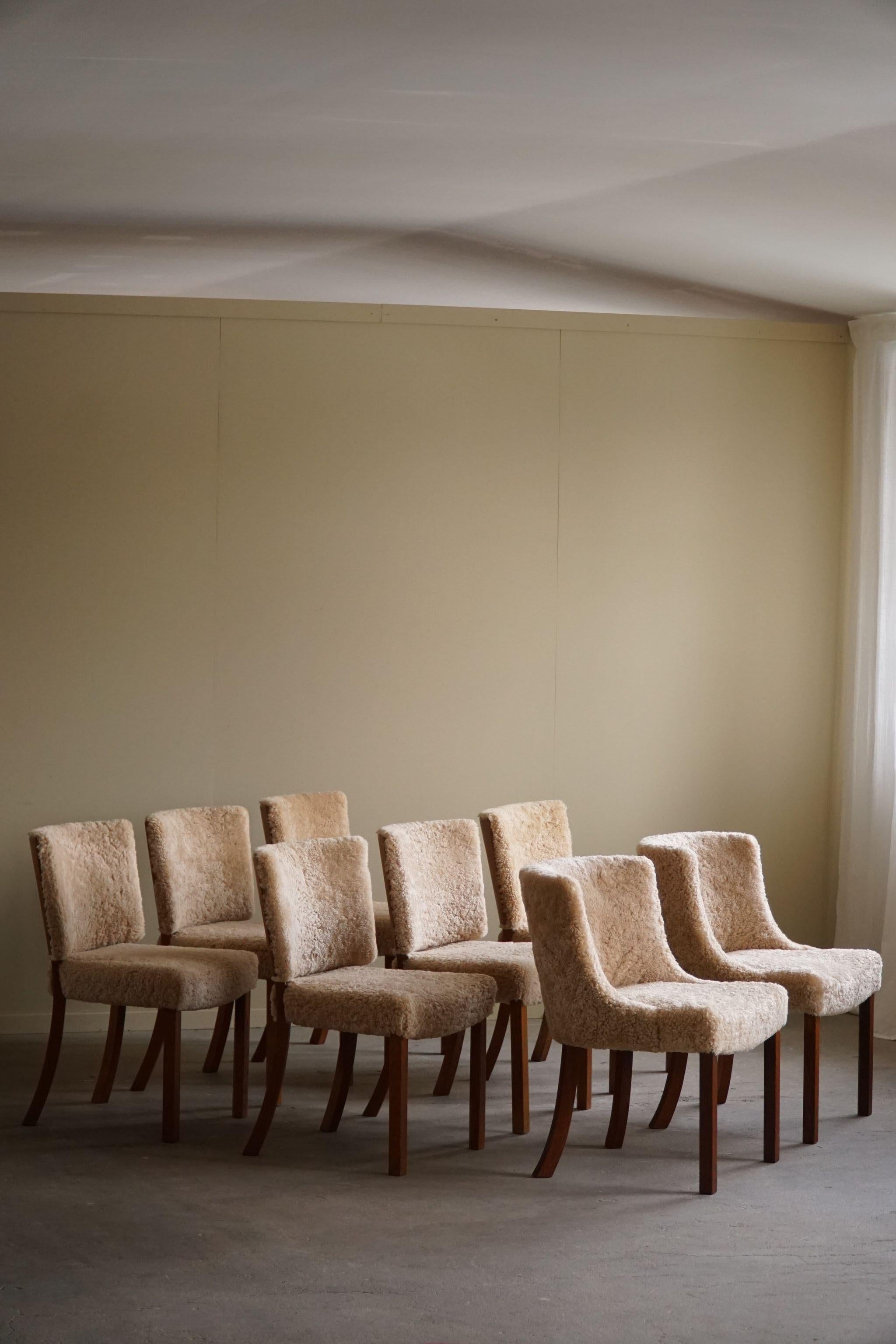A set of 6 Dining Chairs in Oak and Lambswool, Danish Modern, Kaj Gottlob, 1950s For Sale 12