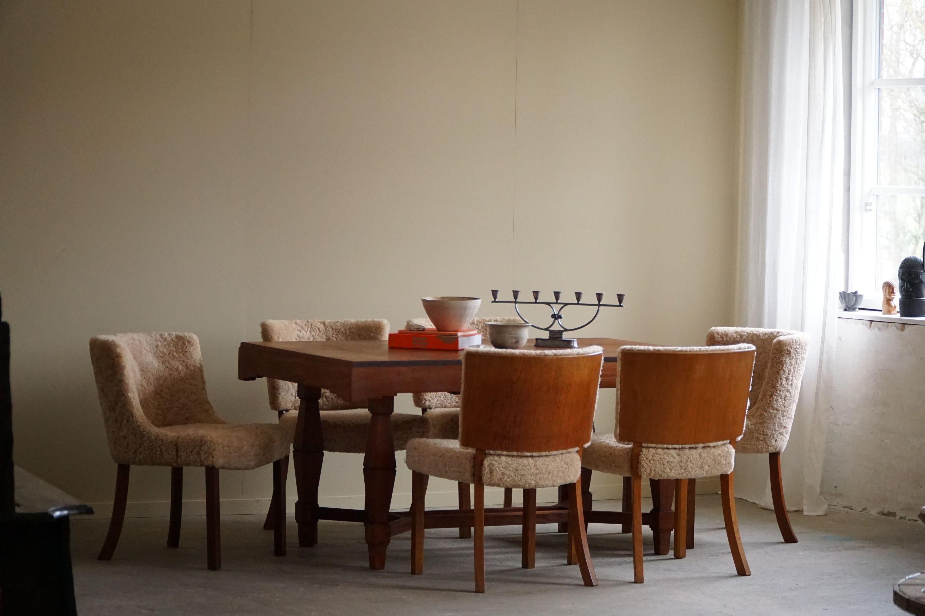 A set of 6 Dining Chairs in Oak and Lambswool, Danish Modern, Kaj Gottlob, 1950s In Good Condition In Odense, DK