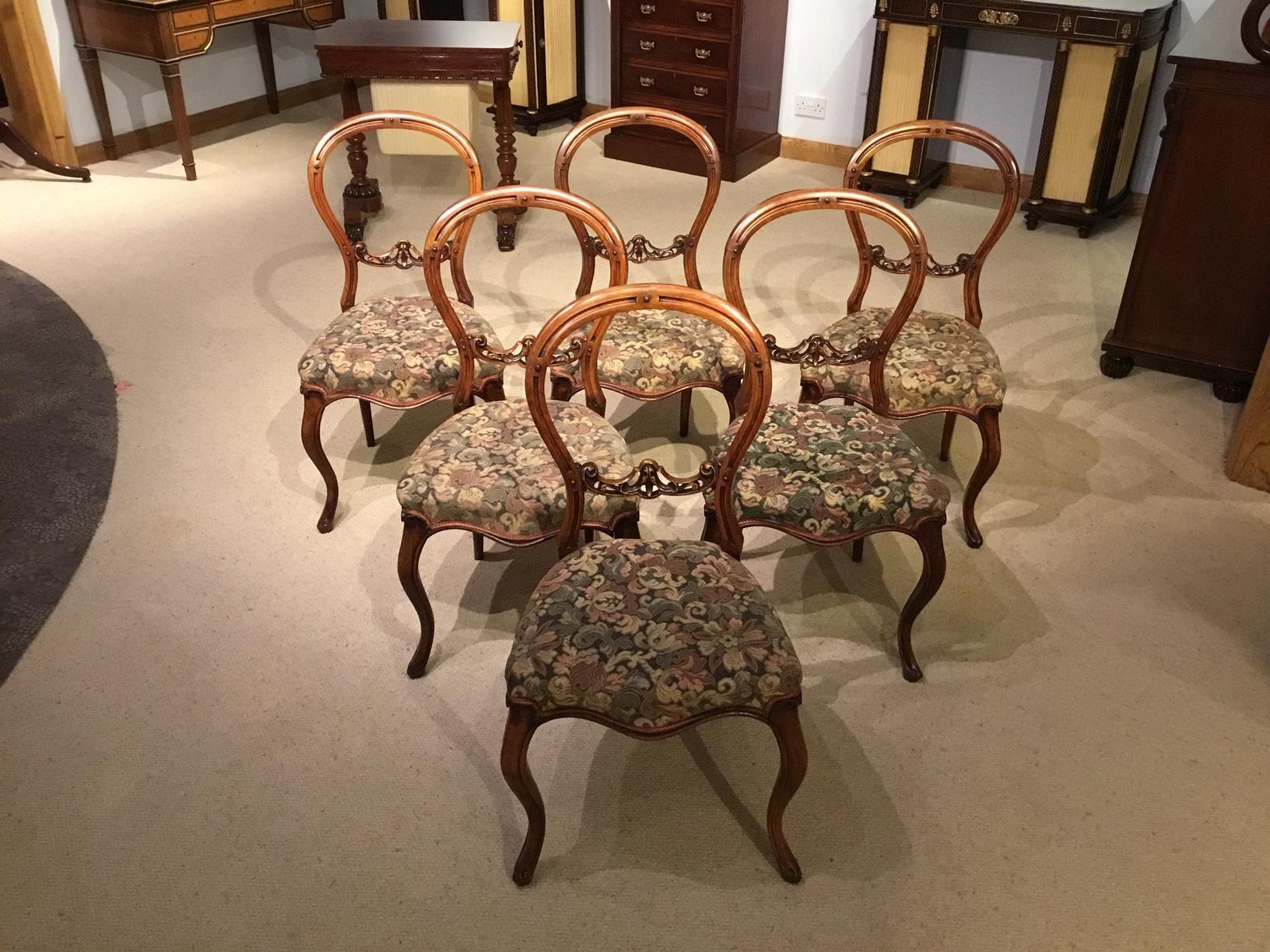 Set of 6 English Victorian Walnut Dining Chairs For Sale 7