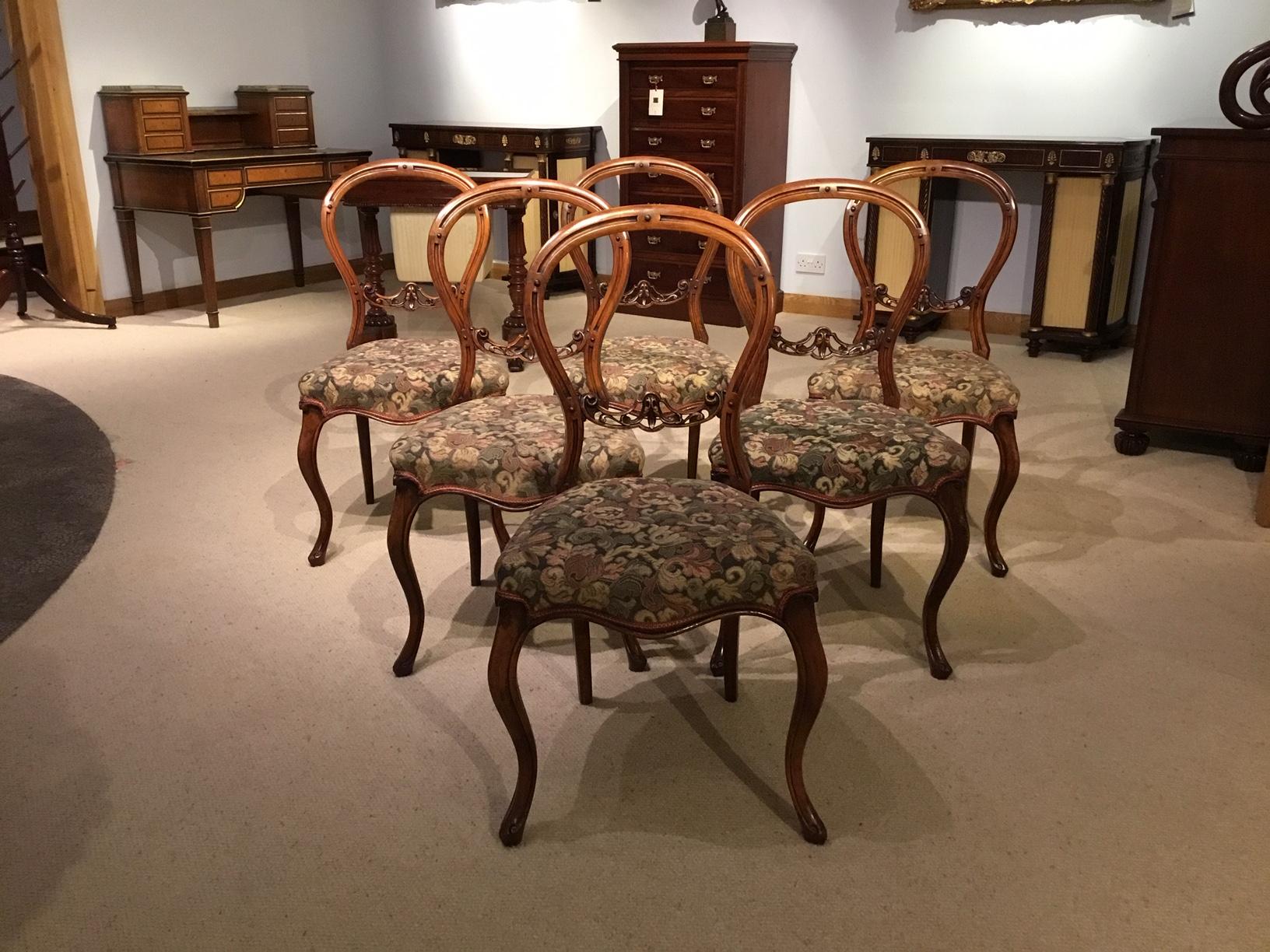 Set of 6 English Victorian Walnut Dining Chairs For Sale 8