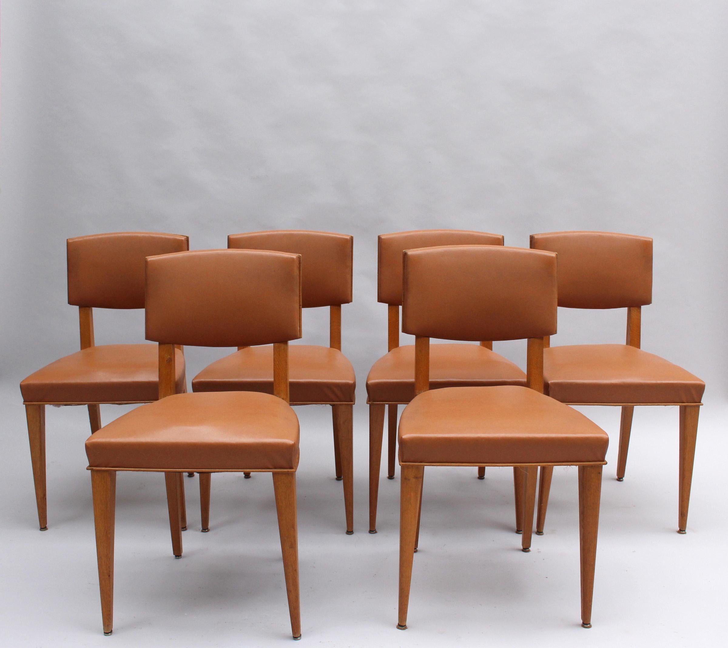 Set of 6 Fine French 1950s Oak Chairs 4