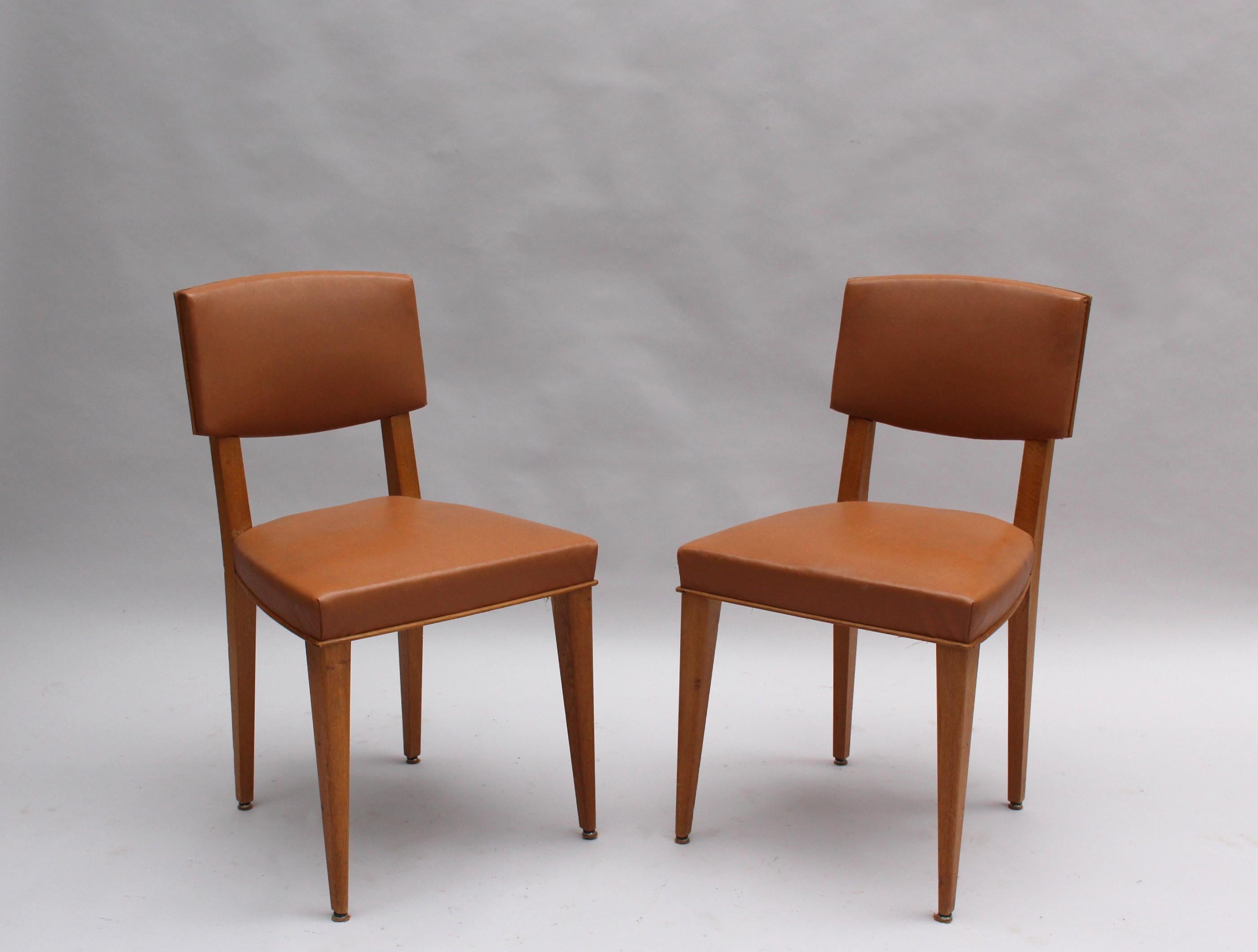 Mid-Century Modern Set of 6 Fine French 1950s Oak Chairs