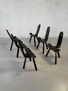 A Set of 6 BRUTALIST Handcrafted RUSTIC MID-CENTURY-MODERN Chairs, France 1960