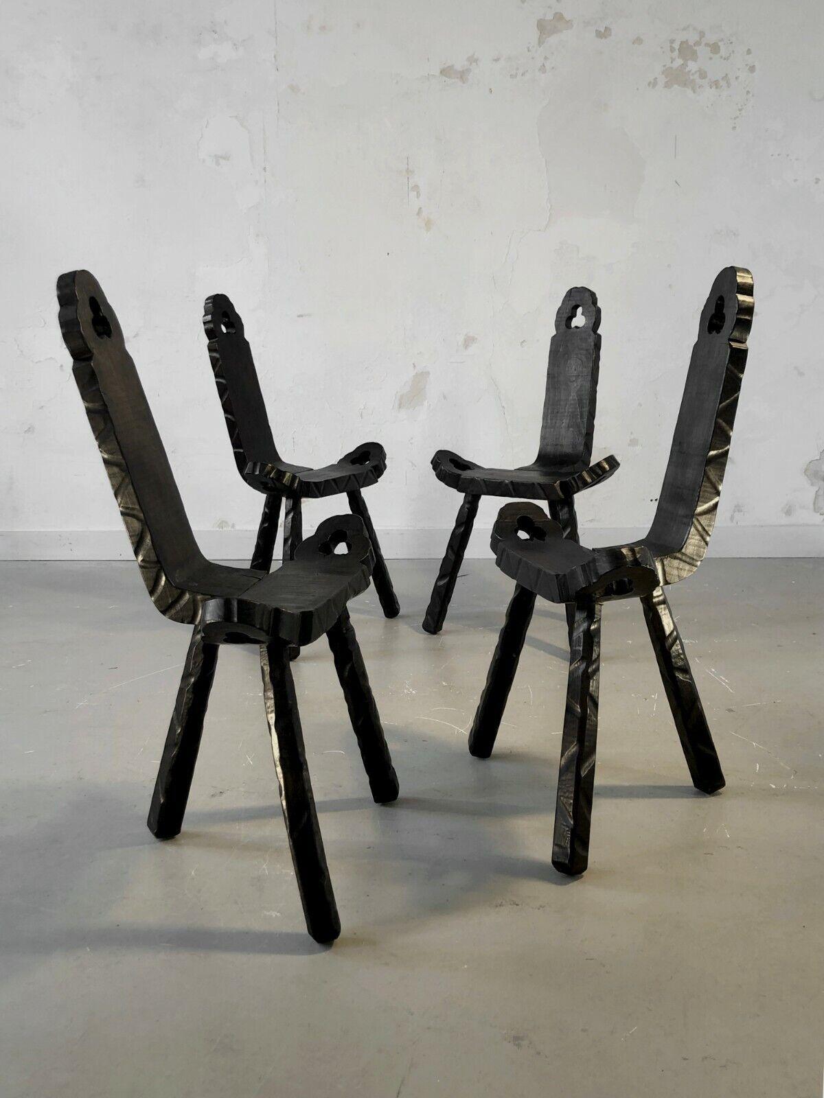 Satz von 6 handgefertigten BRUTALIST-Stühlen RUSTIC MID-CENTURY-MODERN, Frankreich 1960 (Holz) im Angebot