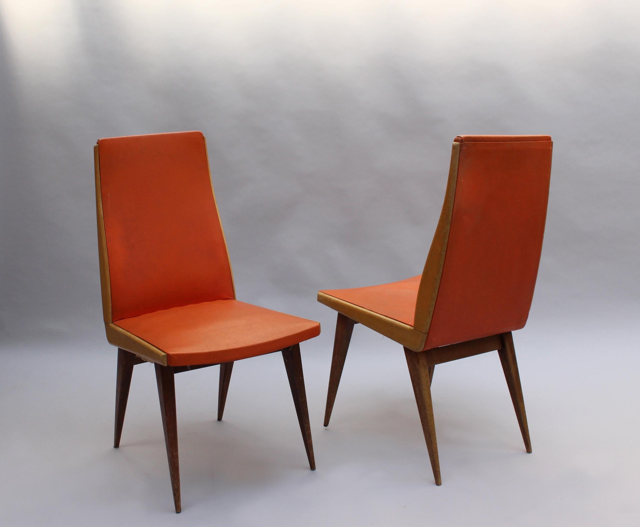 Mid-Century Modern Set of 6 French 1950s Beech Chairs For Sale
