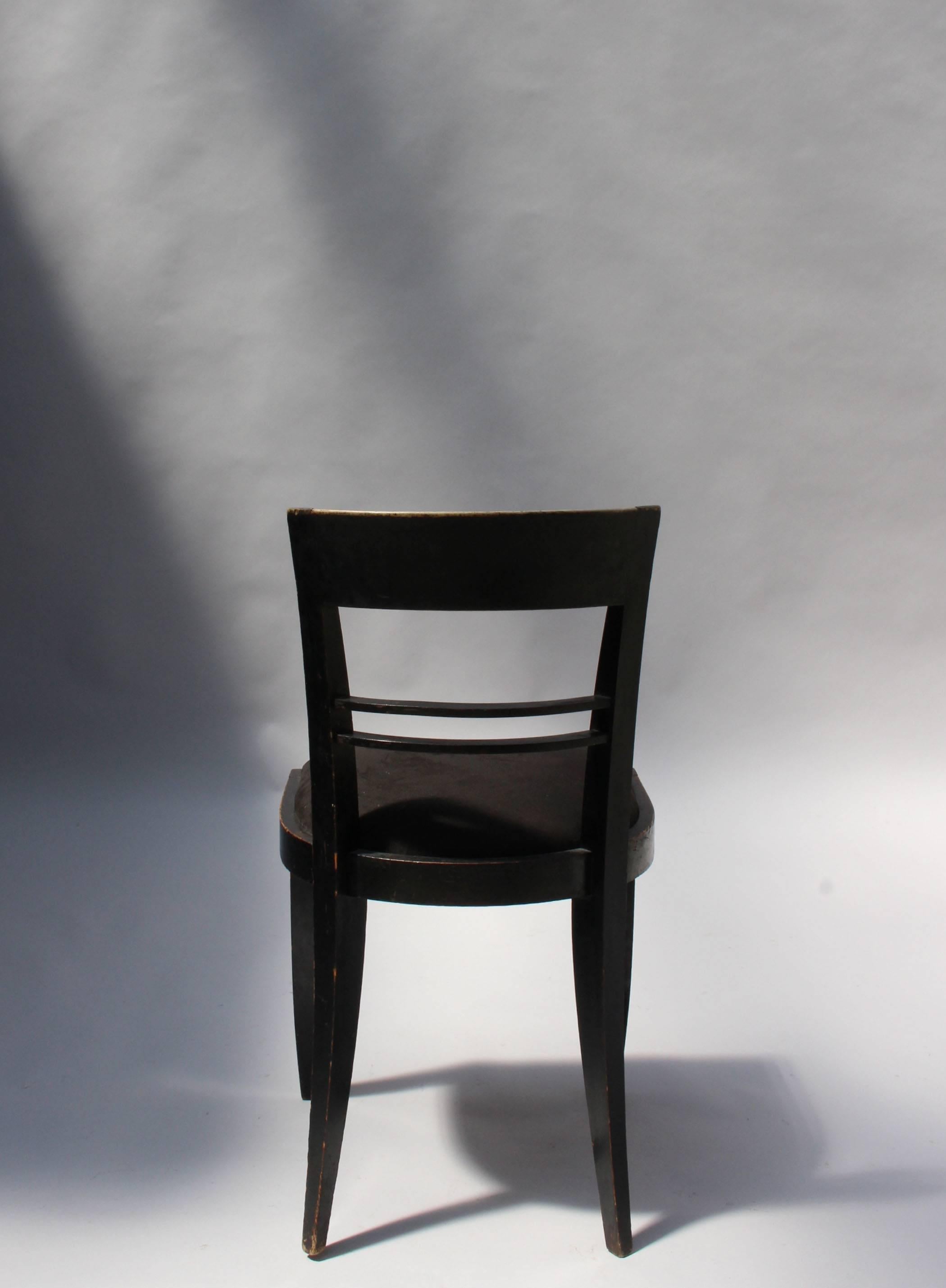 Set of Six French Art Deco Blackened Dining Chairs 4