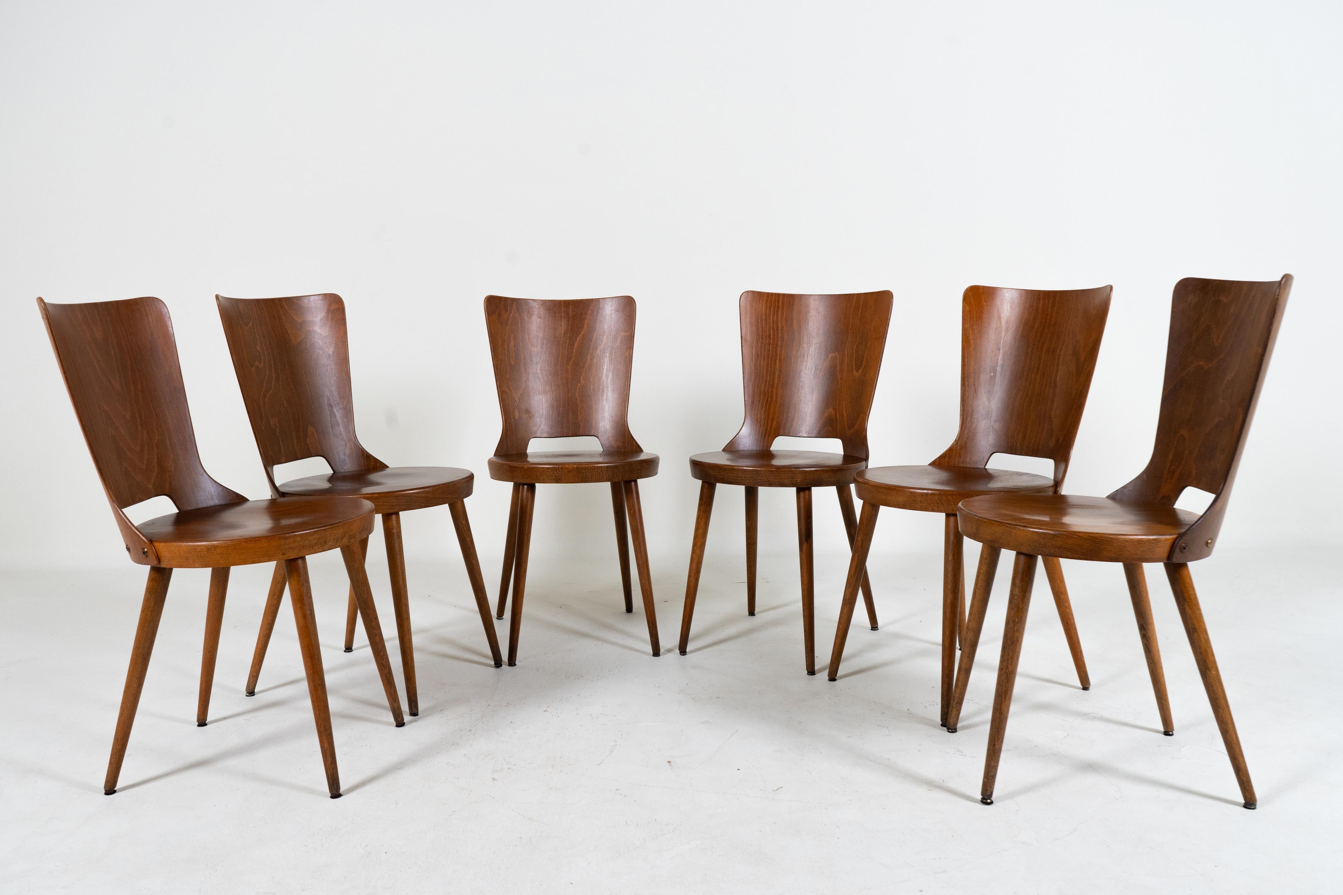 19th Century A Set of 6 French Bistro Chairs, c.1970 For Sale