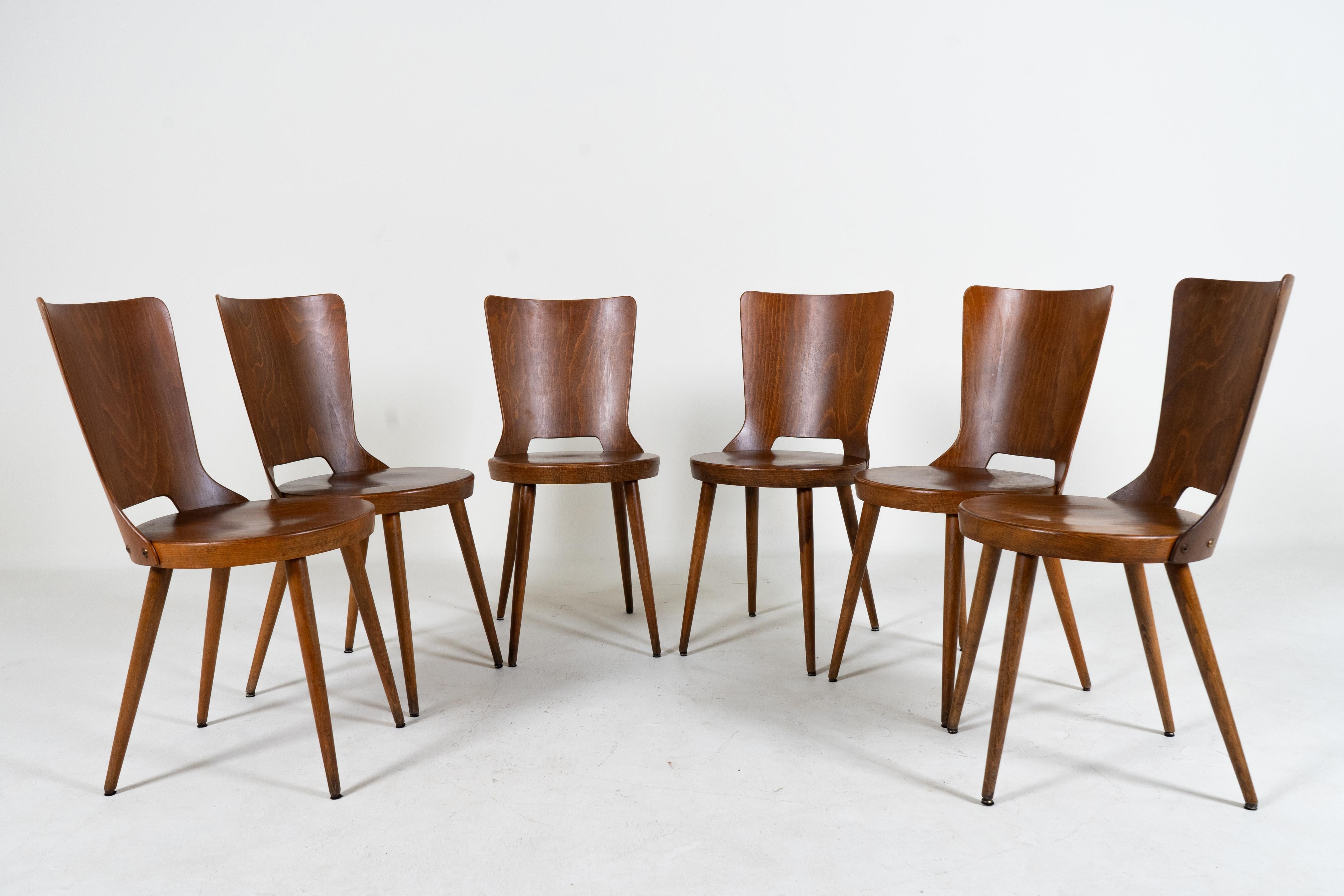 19th Century A Set of 6 French Bistro Chairs, c.1970
