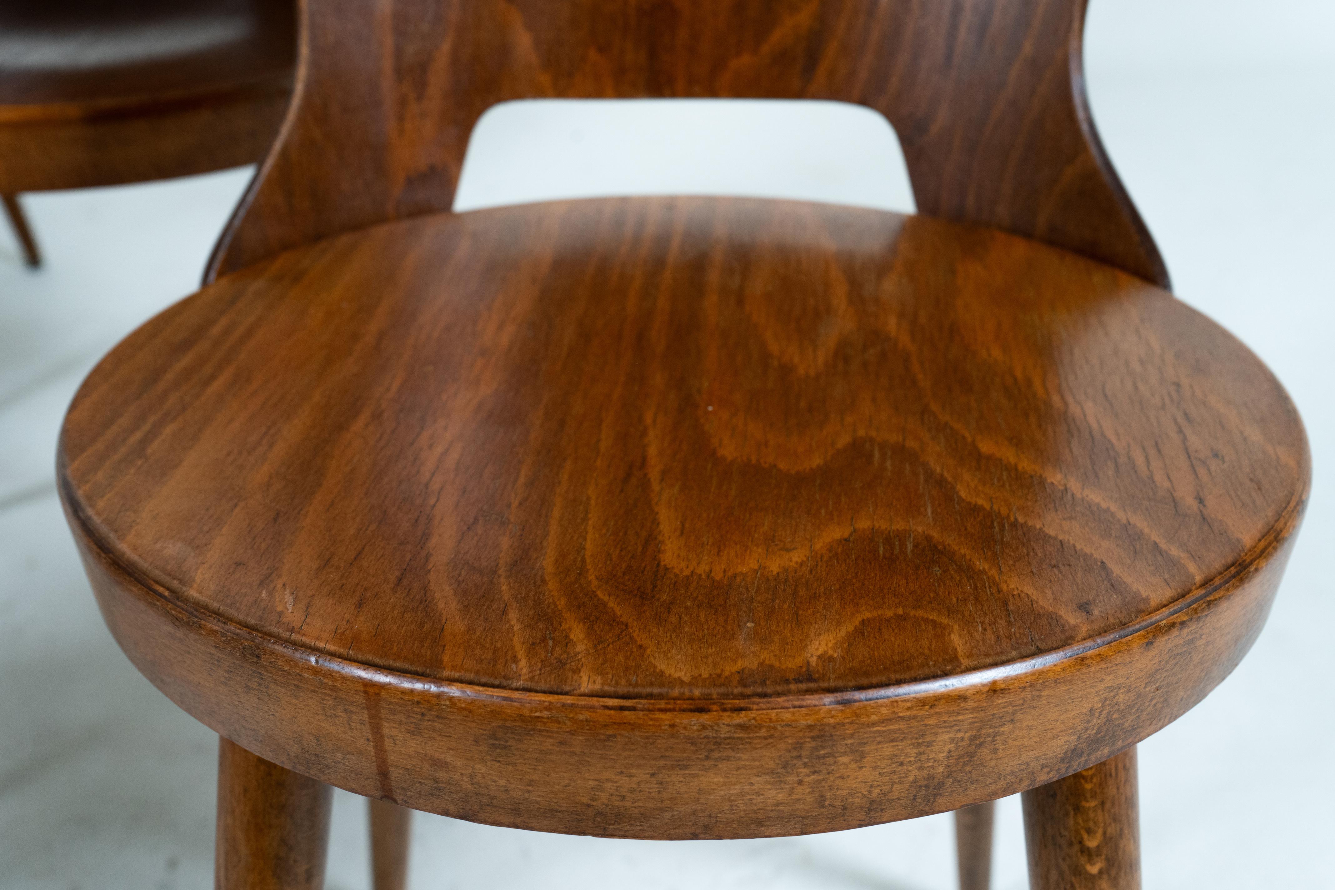 Oak A Set of 6 French Bistro Chairs, c.1970