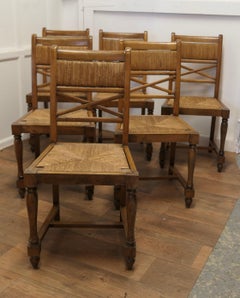 A Set of 6 French Golden Oak Country Dining Chairs