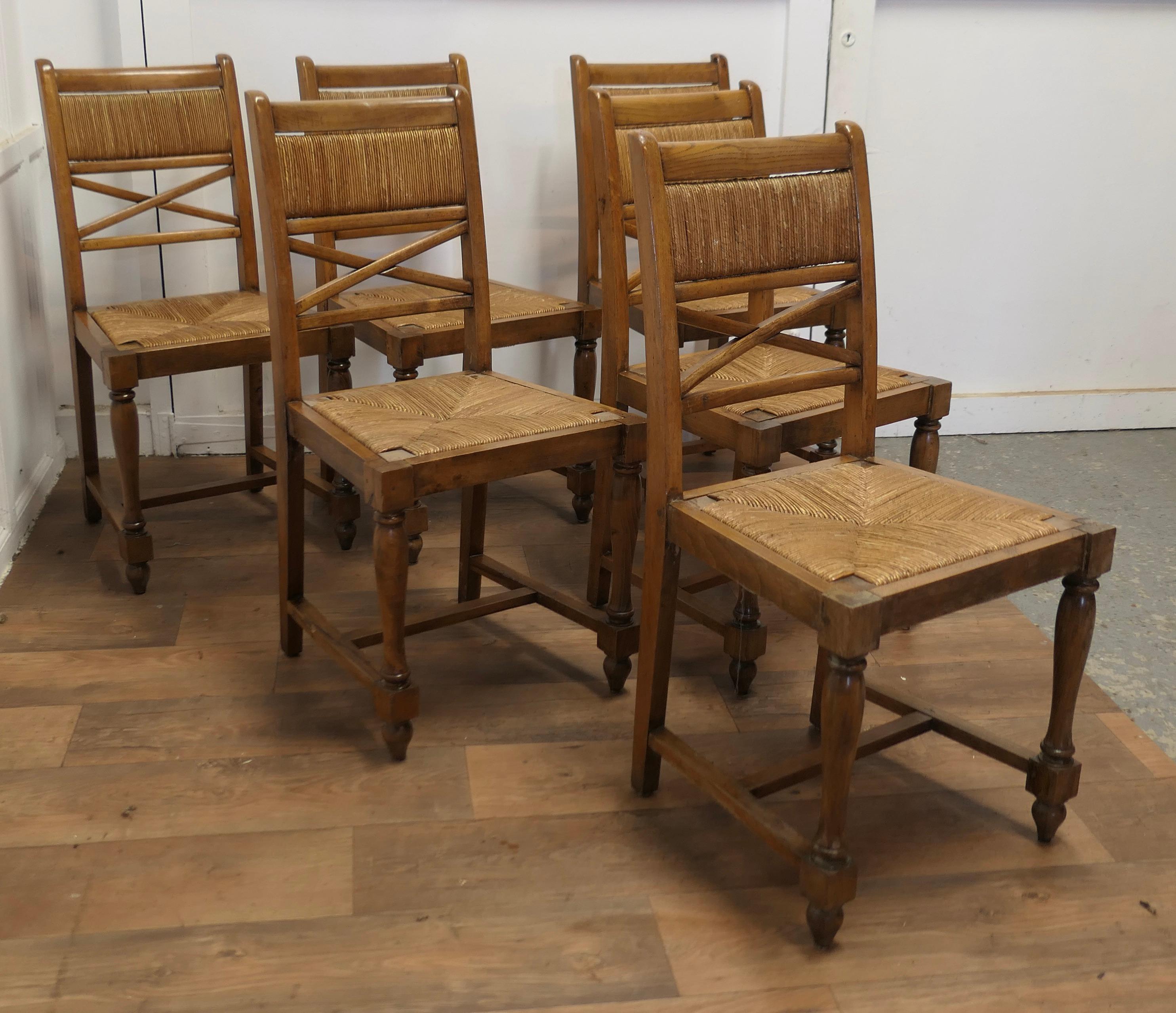 French Provincial A Set of 6 French Golden Oak Country Dining Chairs     For Sale