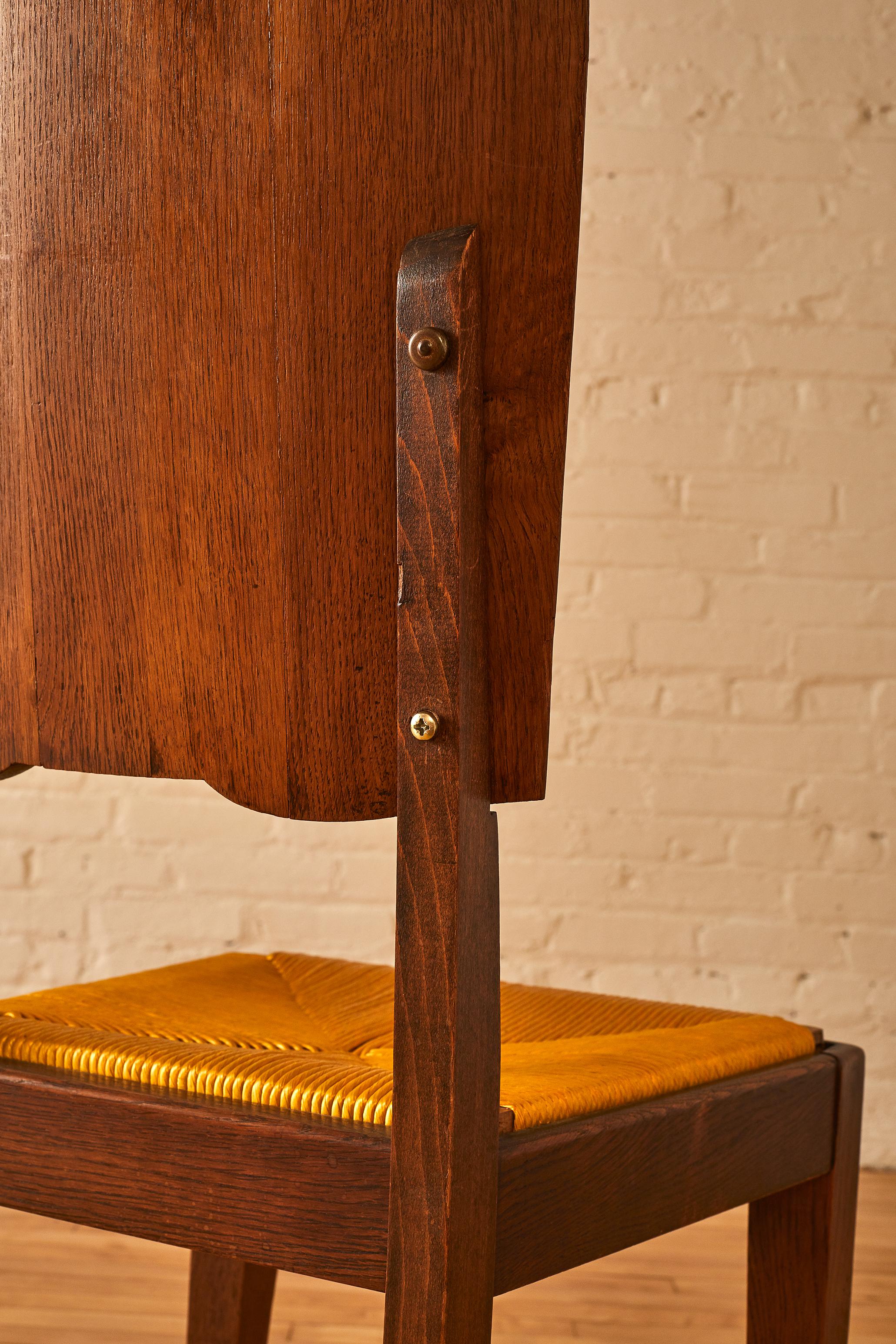 Set of 6 French Oak & Rush Scalloped Back Dining Chairs 7