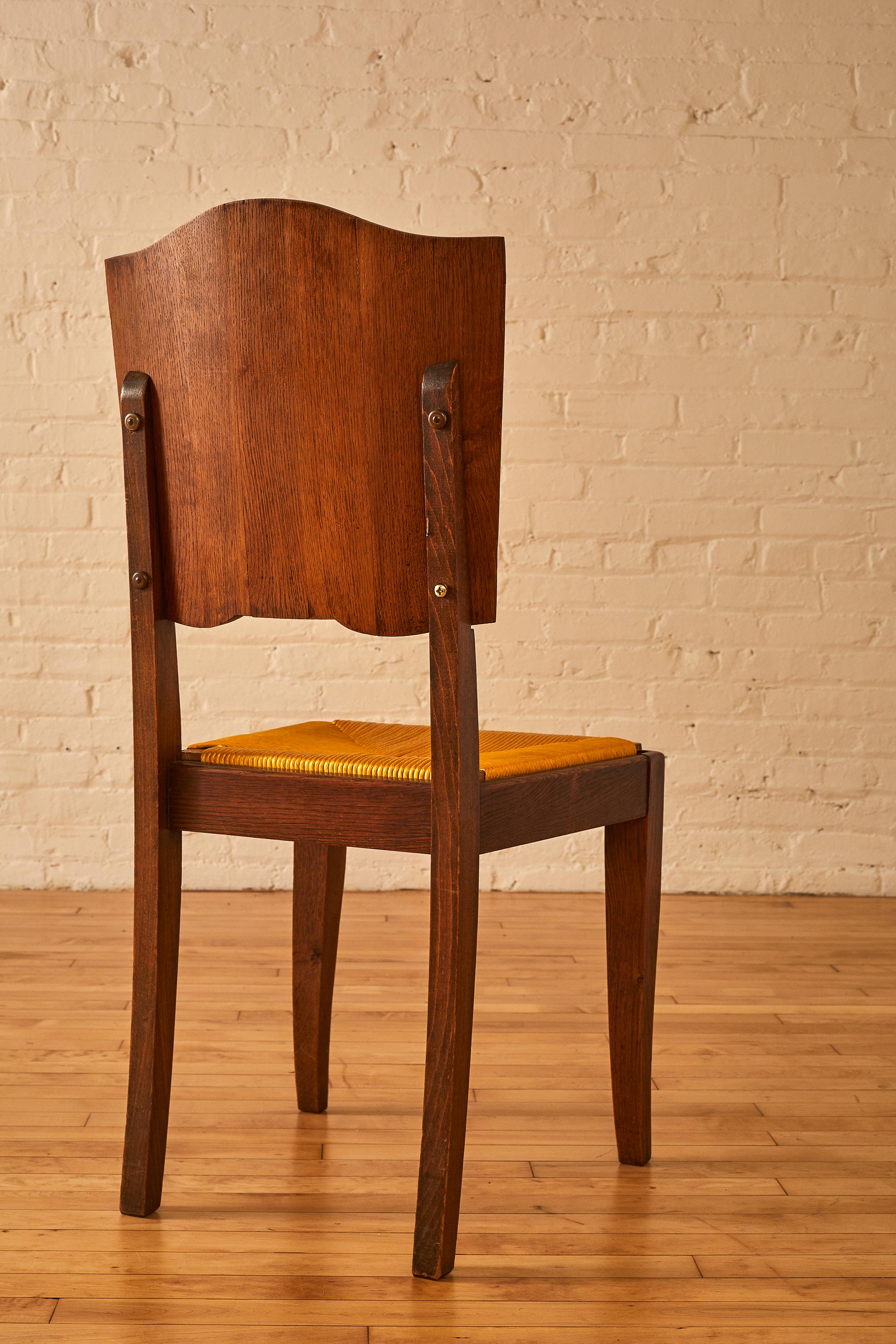 Set of 6 French Oak & Rush Scalloped Back Dining Chairs 8