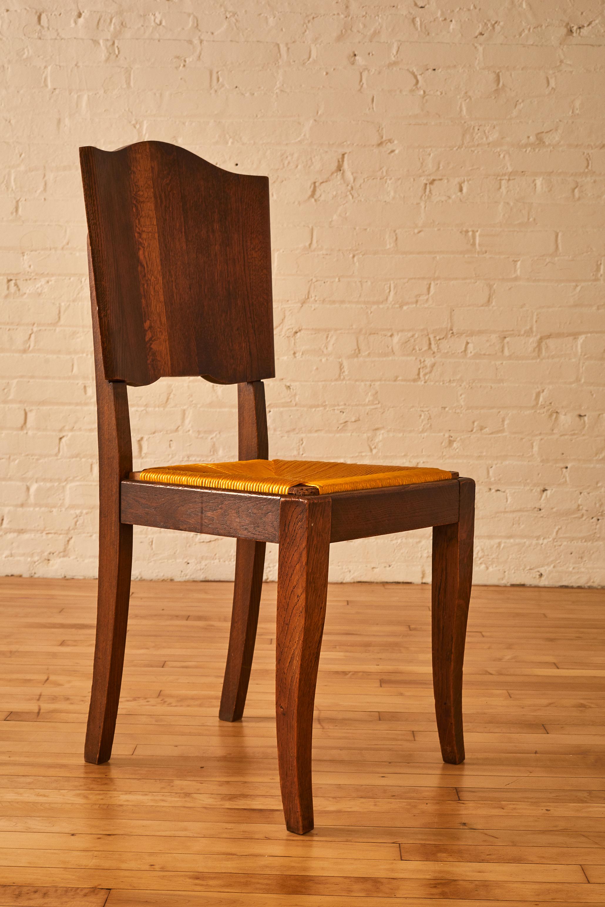 Set of 6 French Oak & Rush Scalloped Back Dining Chairs 1
