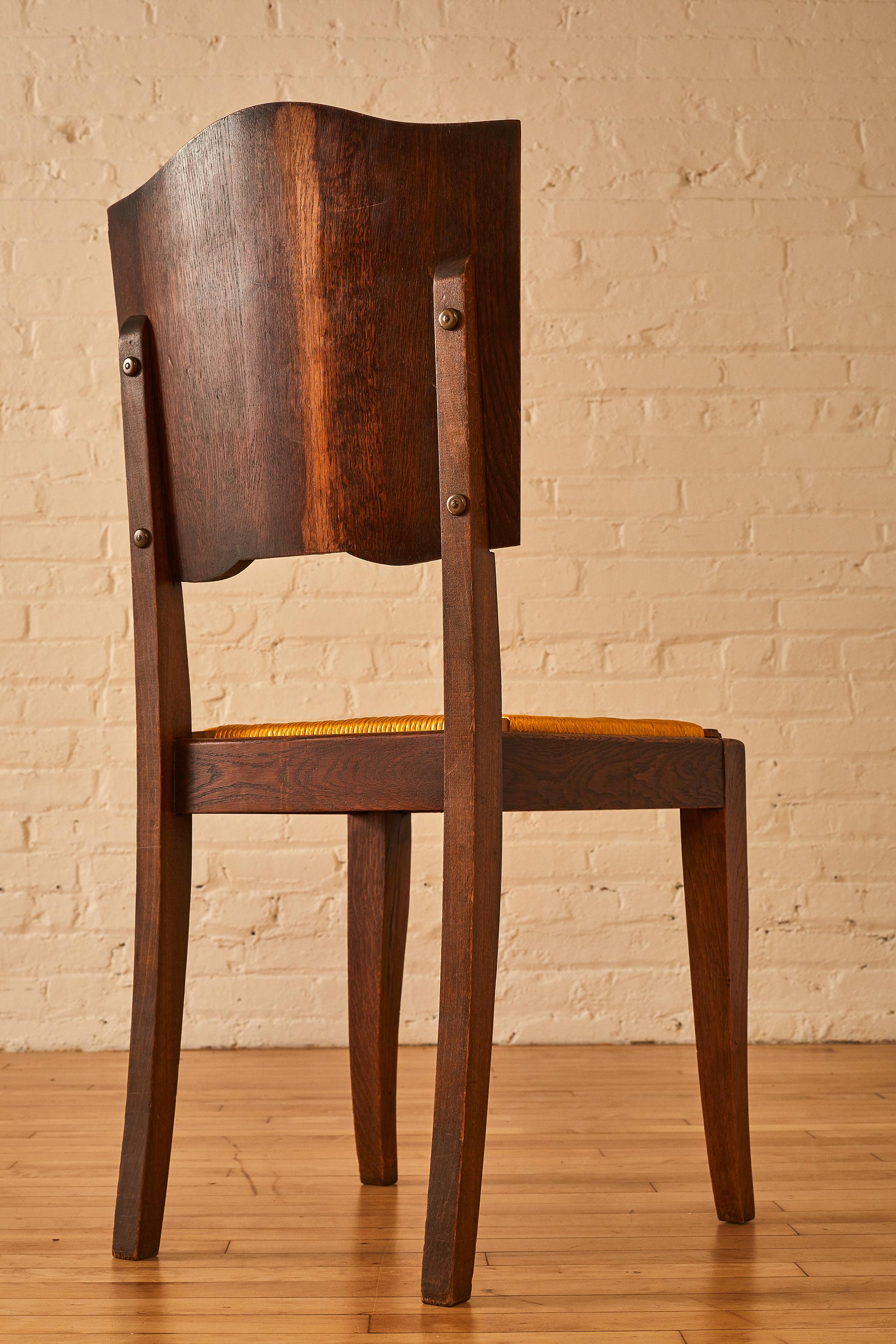 Set of 6 French Oak & Rush Scalloped Back Dining Chairs 3