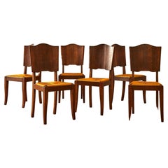 Set of 6 French Oak & Rush Scalloped Back Dining Chairs