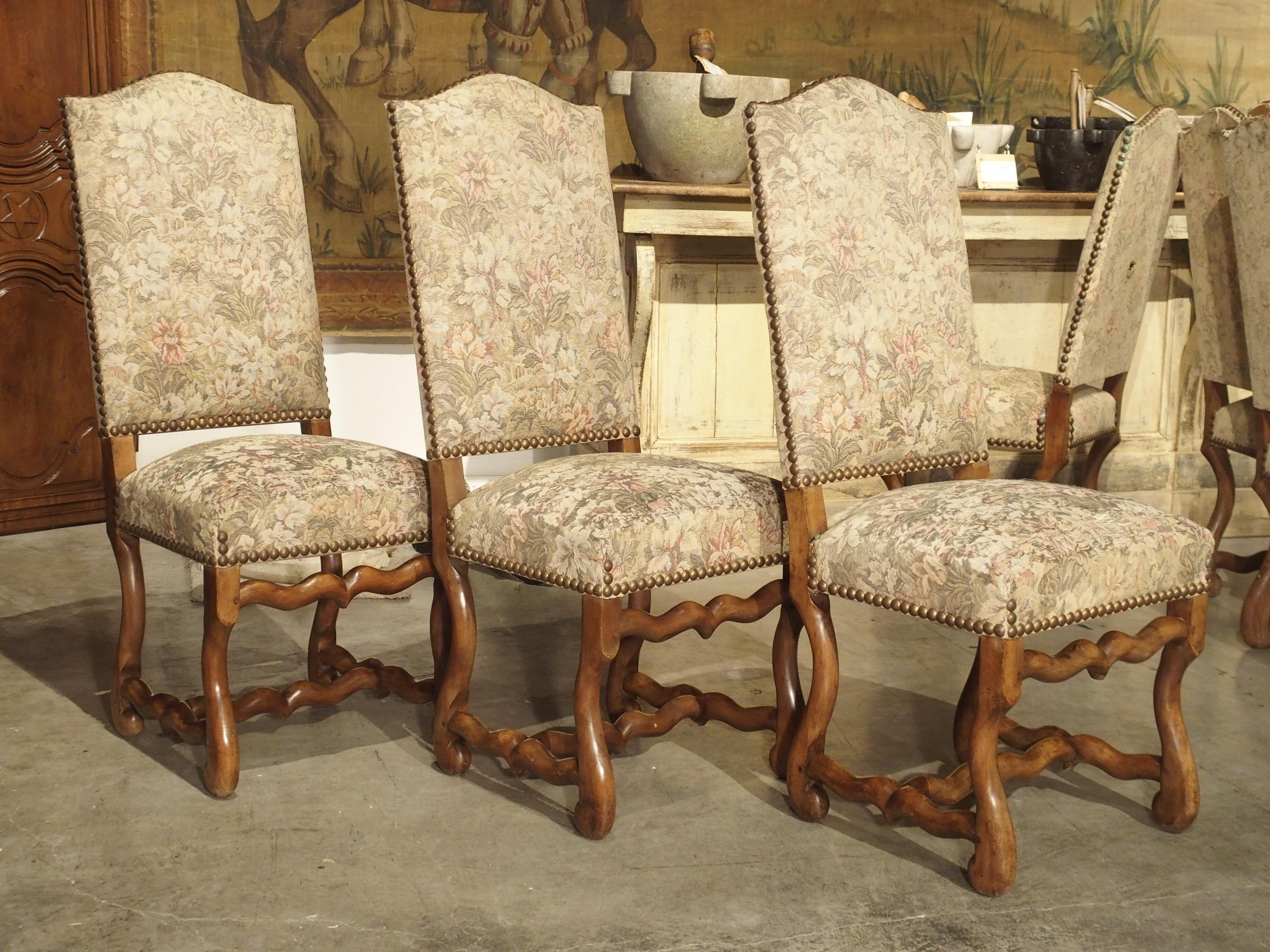 Louis XIII Set of 6 French Os De Mouton Side Chairs in Carved Beech