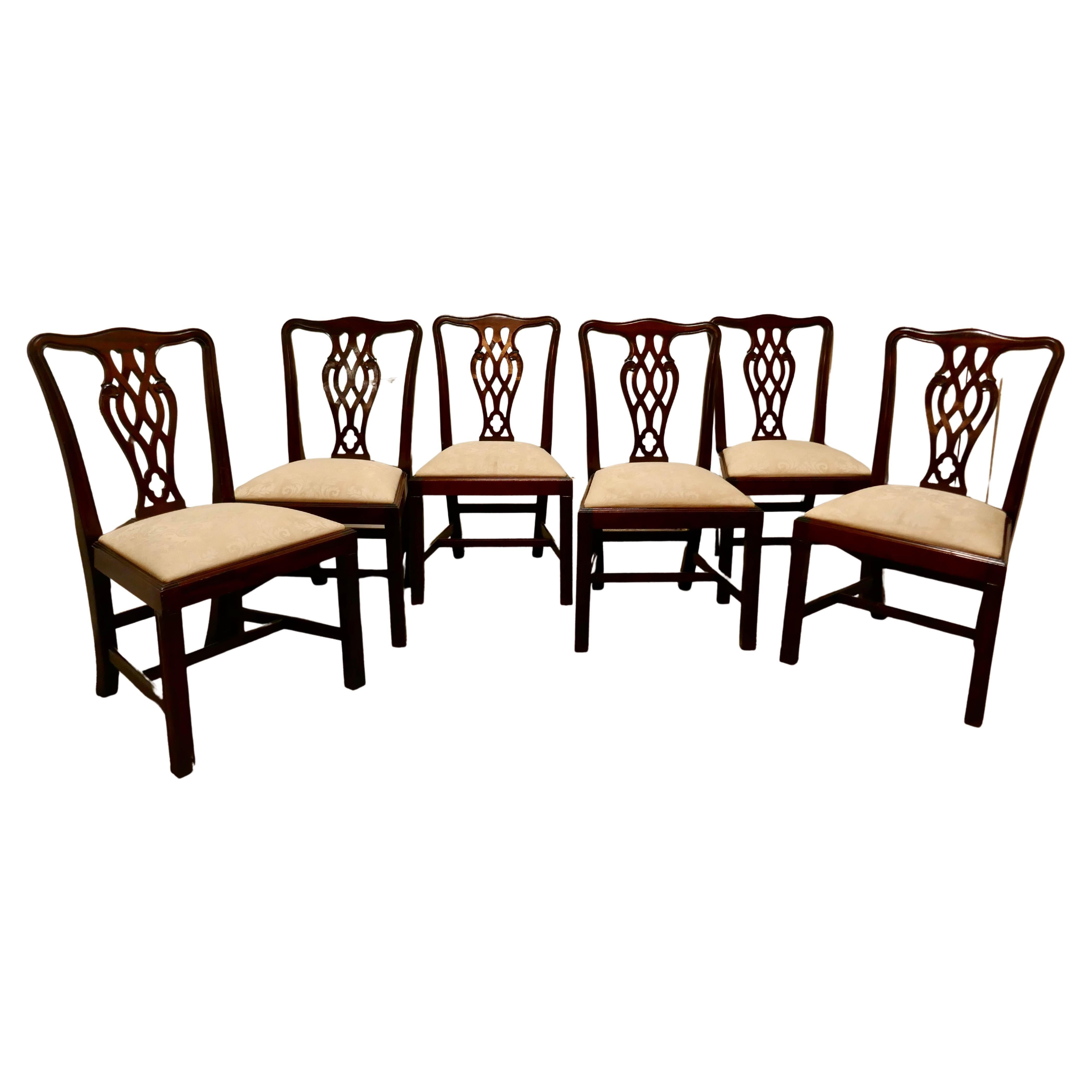 Ensemble de 6 chaises de salle à manger de style Chippendale de bonne qualité    