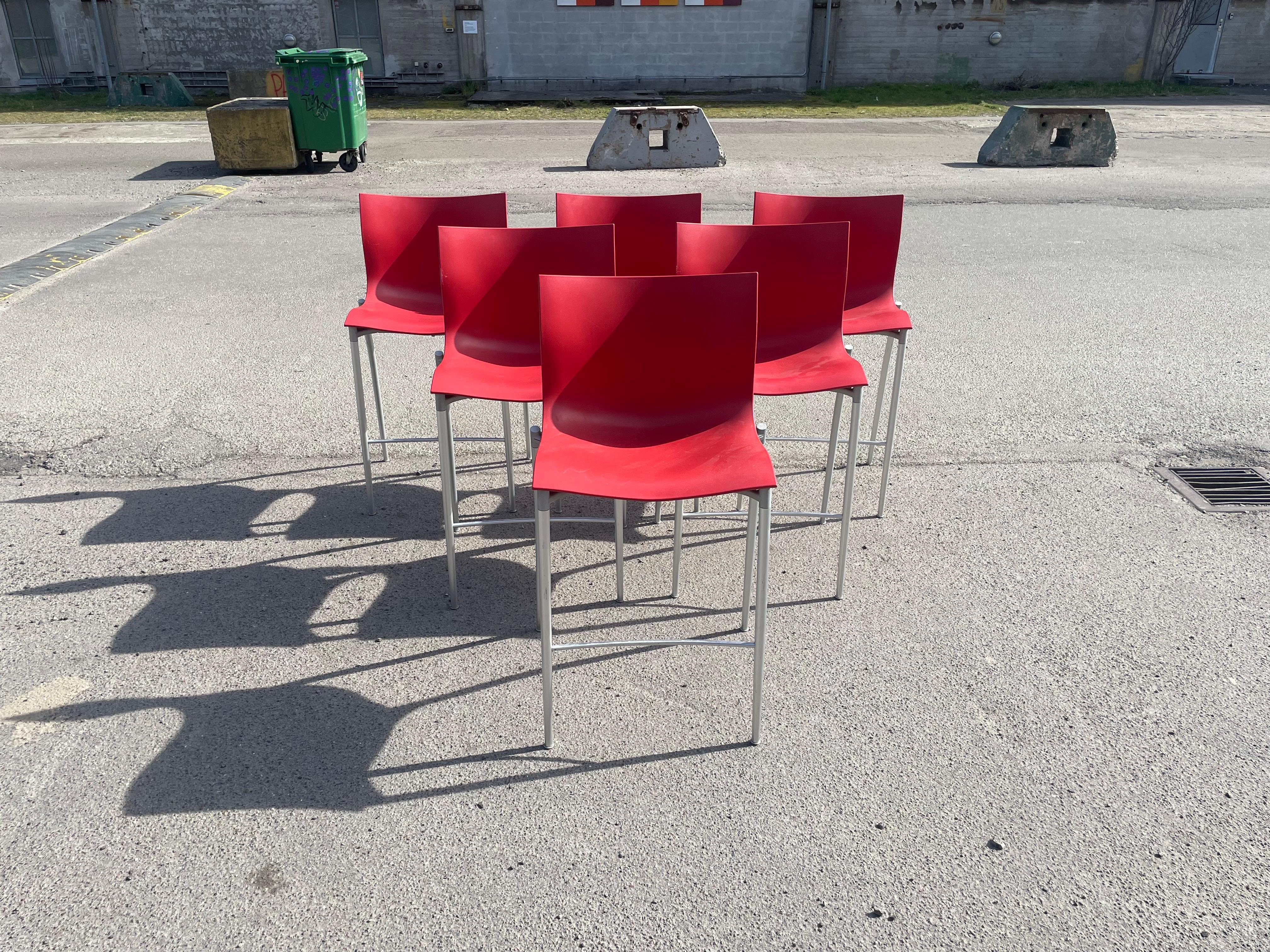 Aluminum A set of 6 Italian Philippe Starck stackable barstools from 1999, Outdoor/Indoor For Sale