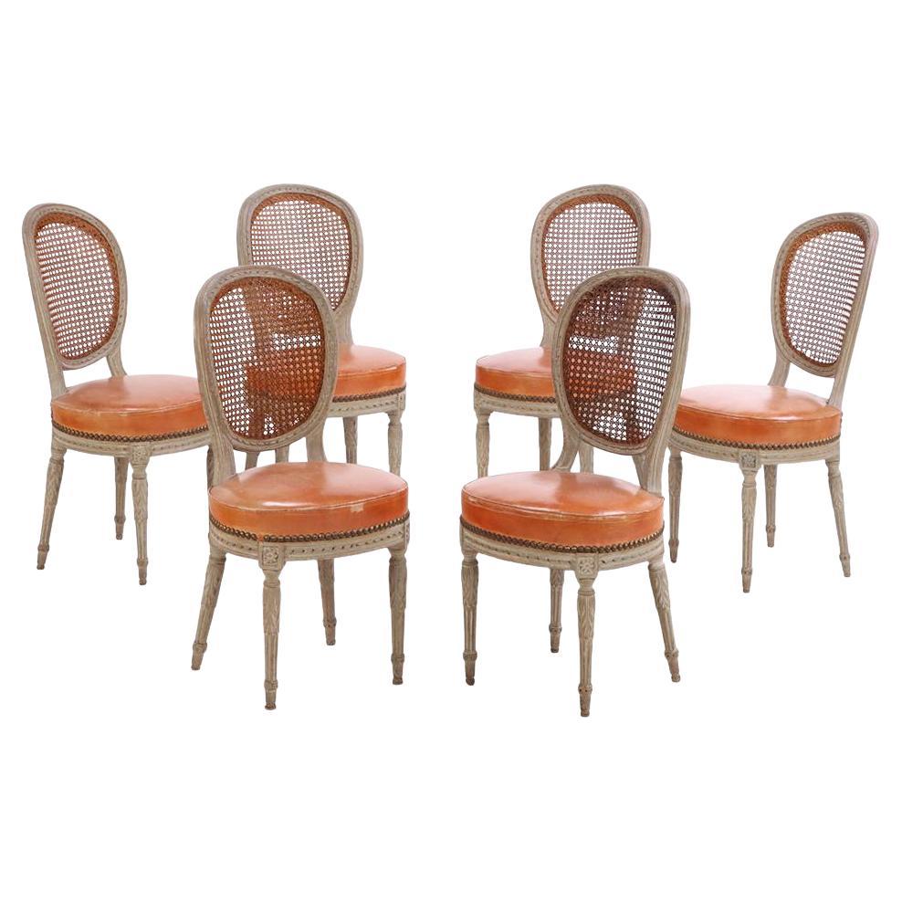 A set of 6 Louis XVI style side chairs, C. 1900. For Sale