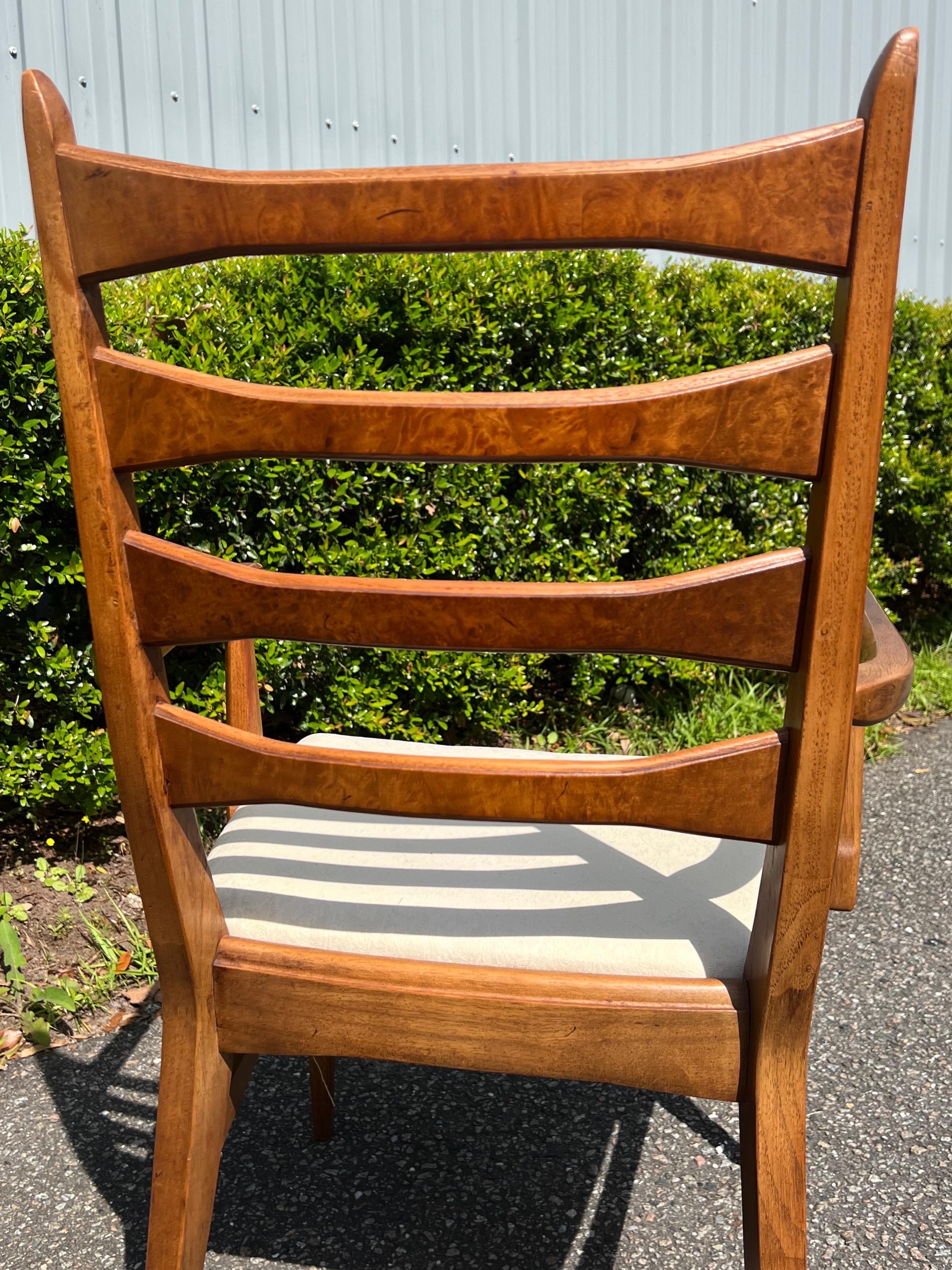 Set of 6 Mid-Century Modern Burl Ladder Back/Cat Eye Dining Chairs 5