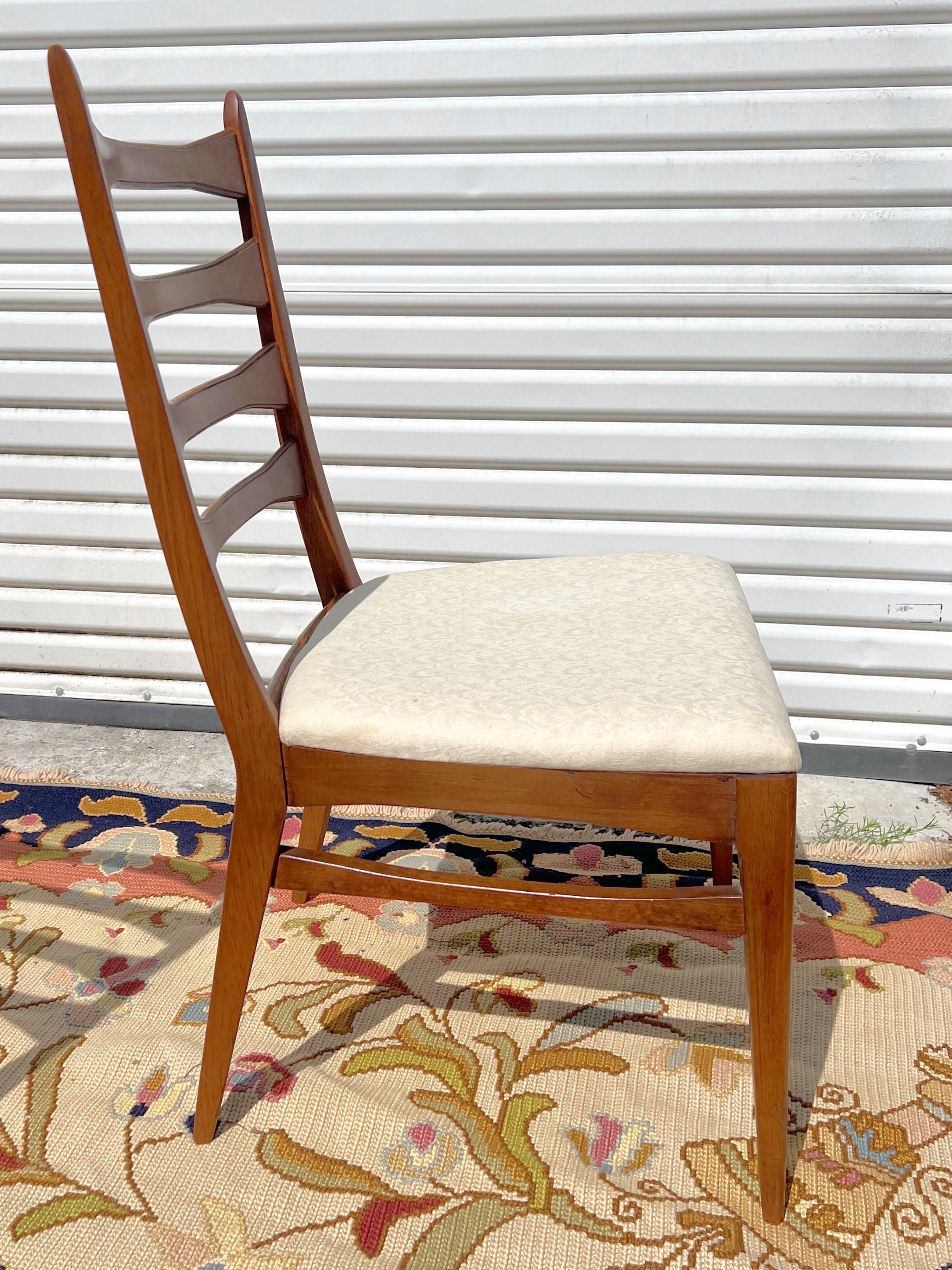 Set of 6 Mid-Century Modern Burl Ladder Back/Cat Eye Dining Chairs 6