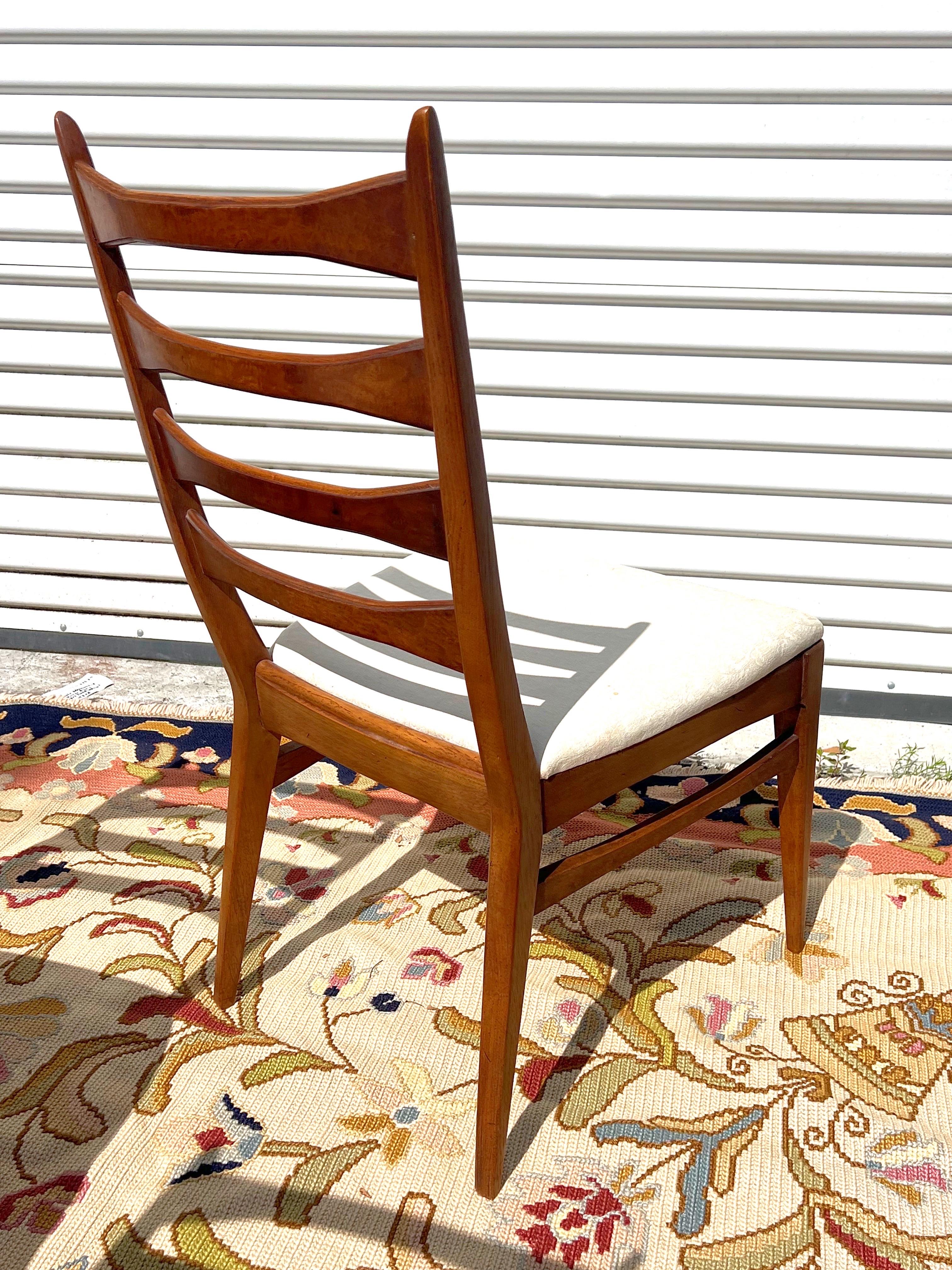 Set of 6 Mid-Century Modern Burl Ladder Back/Cat Eye Dining Chairs 8