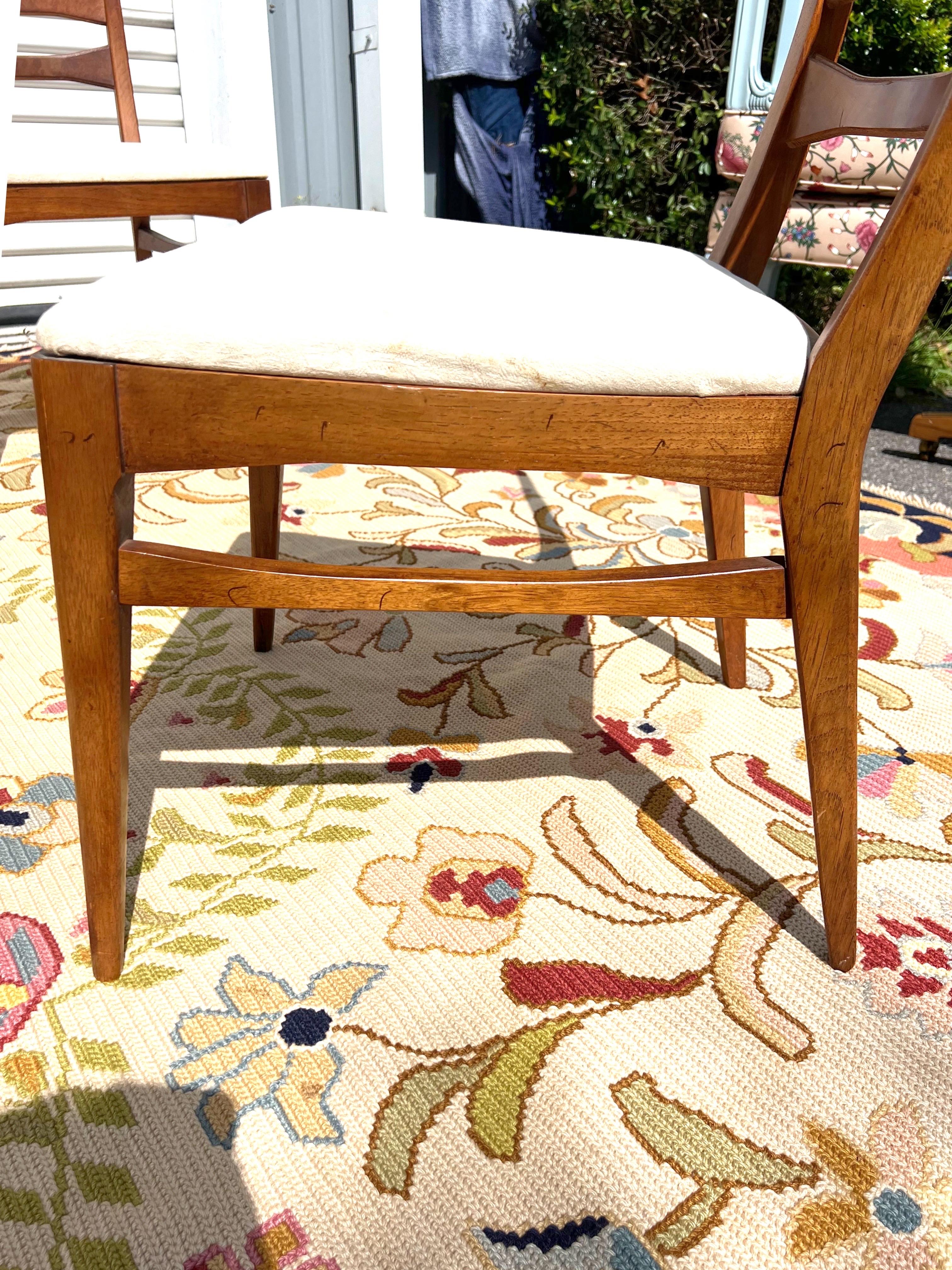 American Set of 6 Mid-Century Modern Burl Ladder Back/Cat Eye Dining Chairs